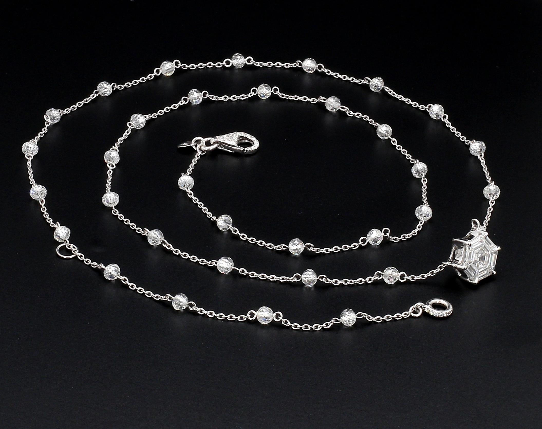 PANIM Sechseckige Halskette, 18 Karat Weißgold Diamant-Perlen & Diamant-Illusions im Angebot 1