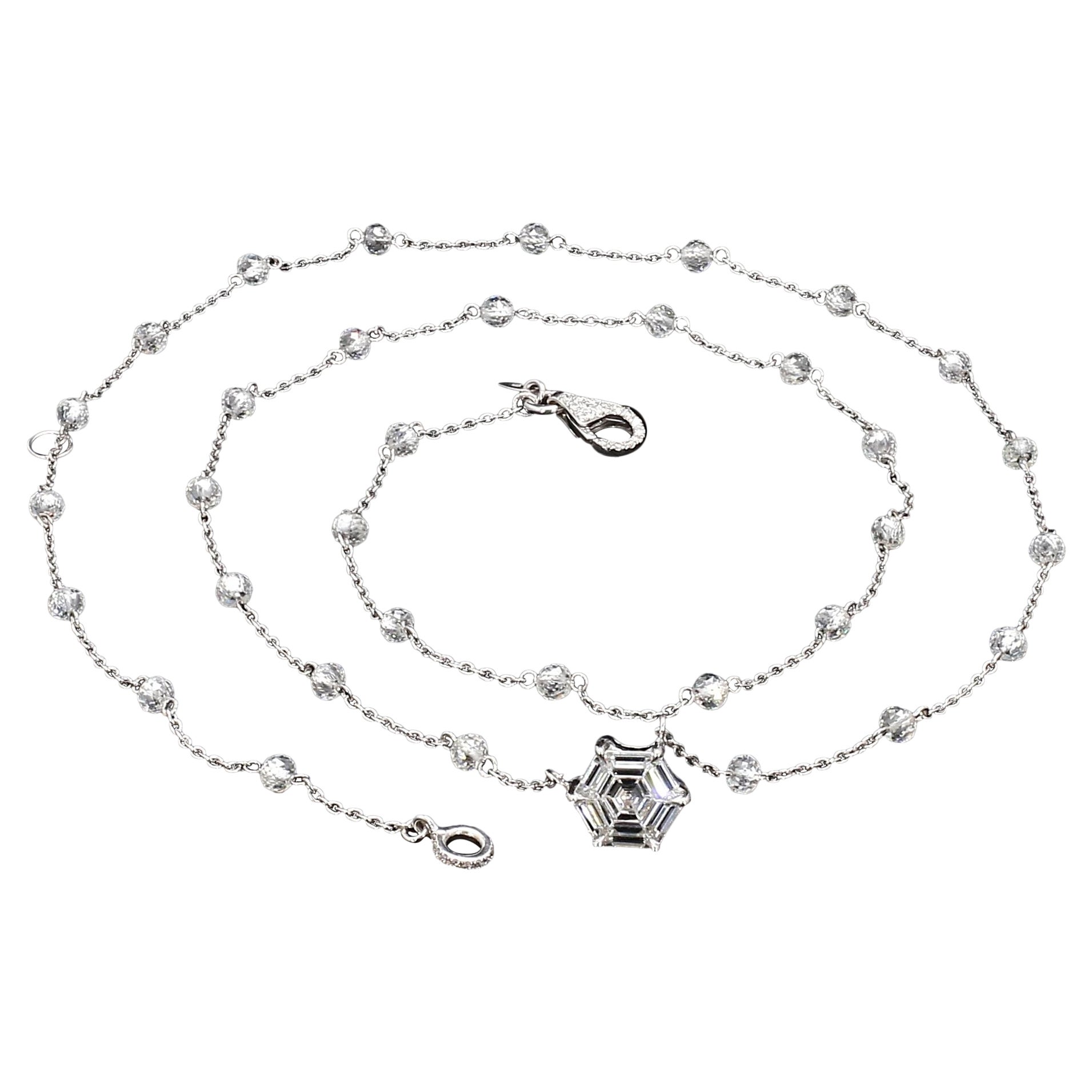 PANIM Collar Hexágono de Cuentas de Diamantes e Ilusiones de Diamantes en Oro Blanco de 18 K en venta