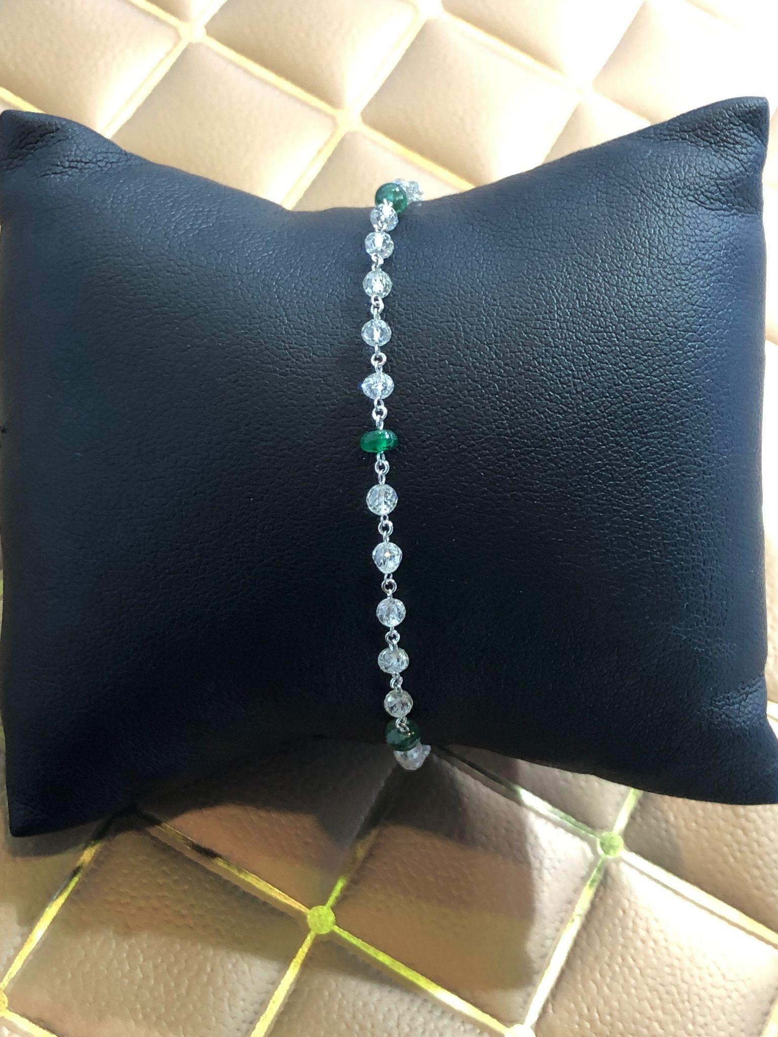 Modern PANIM 18k White Gold Diamond Beads & Emerald Bracelet For Sale