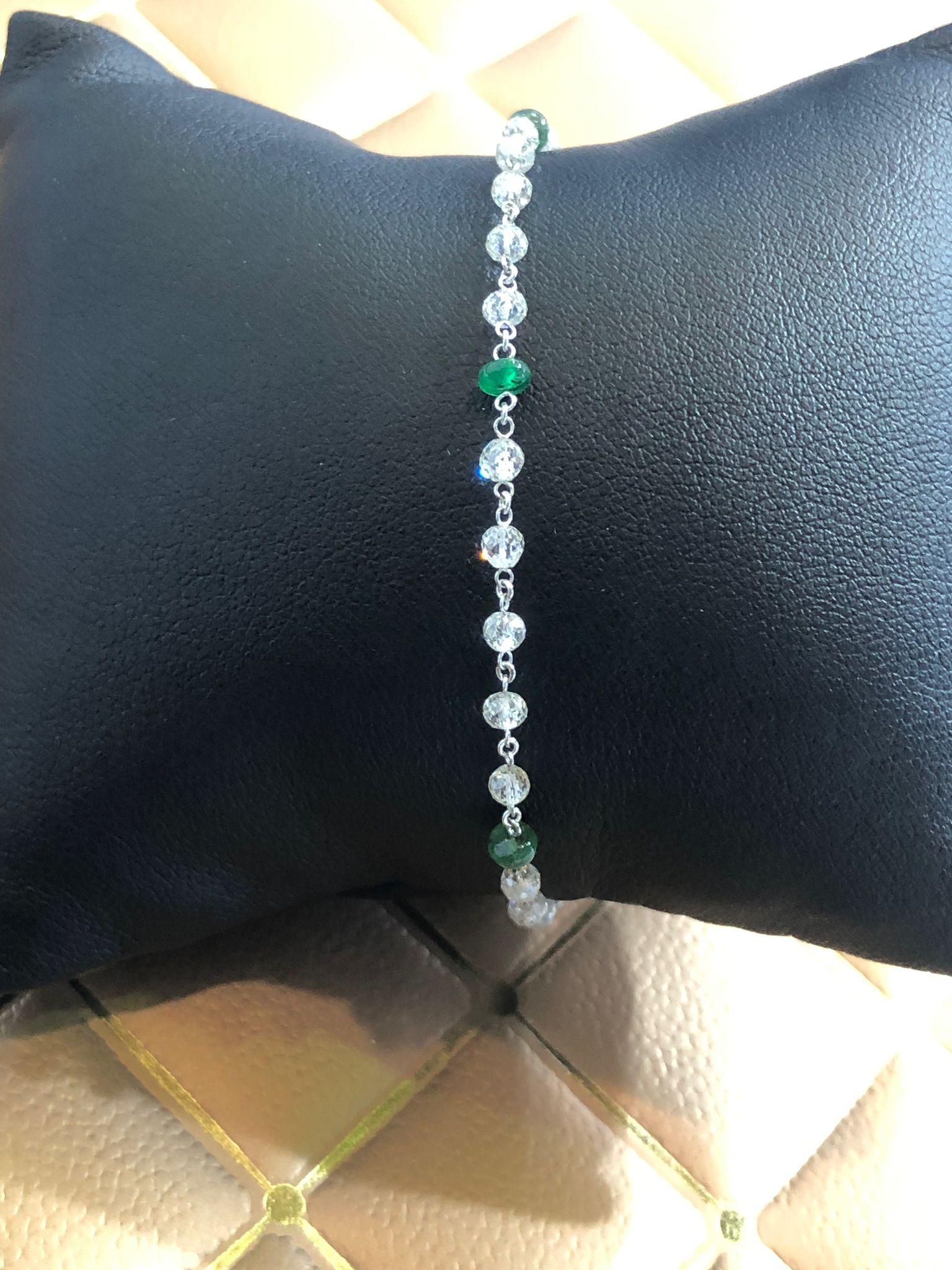 PANIM 18k White Gold Diamond Beads & Emerald Bracelet In New Condition For Sale In Tsim Sha Tsui, Hong Kong