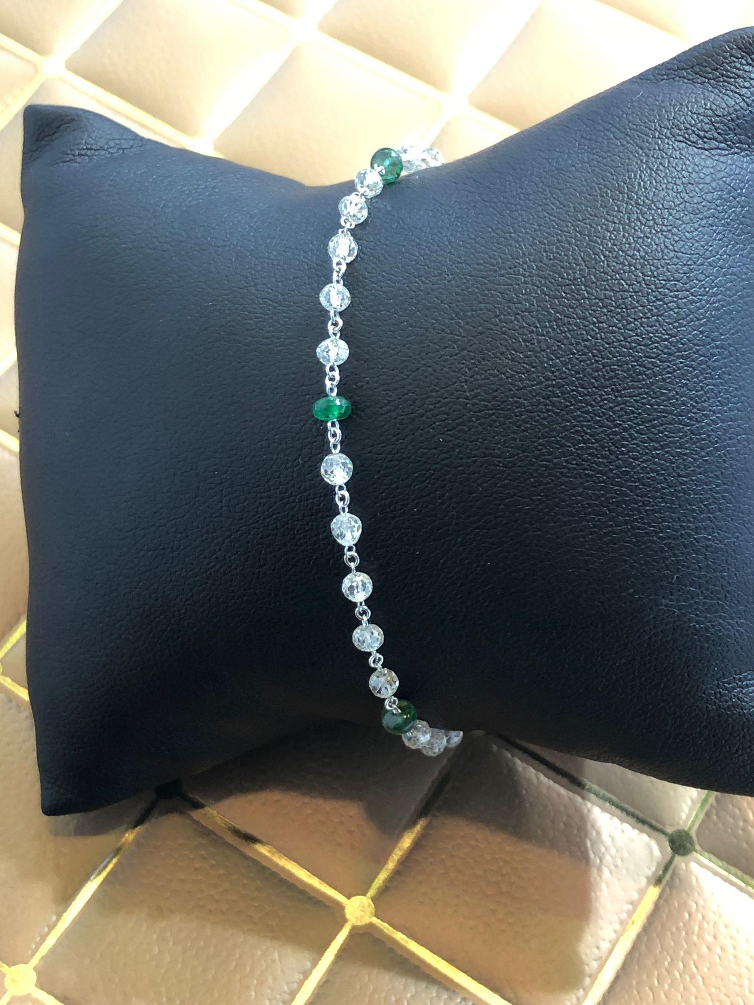 PANIM 18k White Gold Diamond Beads & Emerald Bracelet For Sale 1