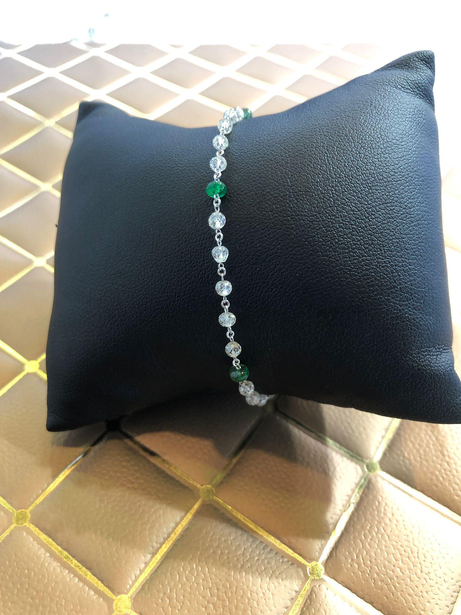 PANIM 18k White Gold Diamond Beads & Emerald Bracelet For Sale 2