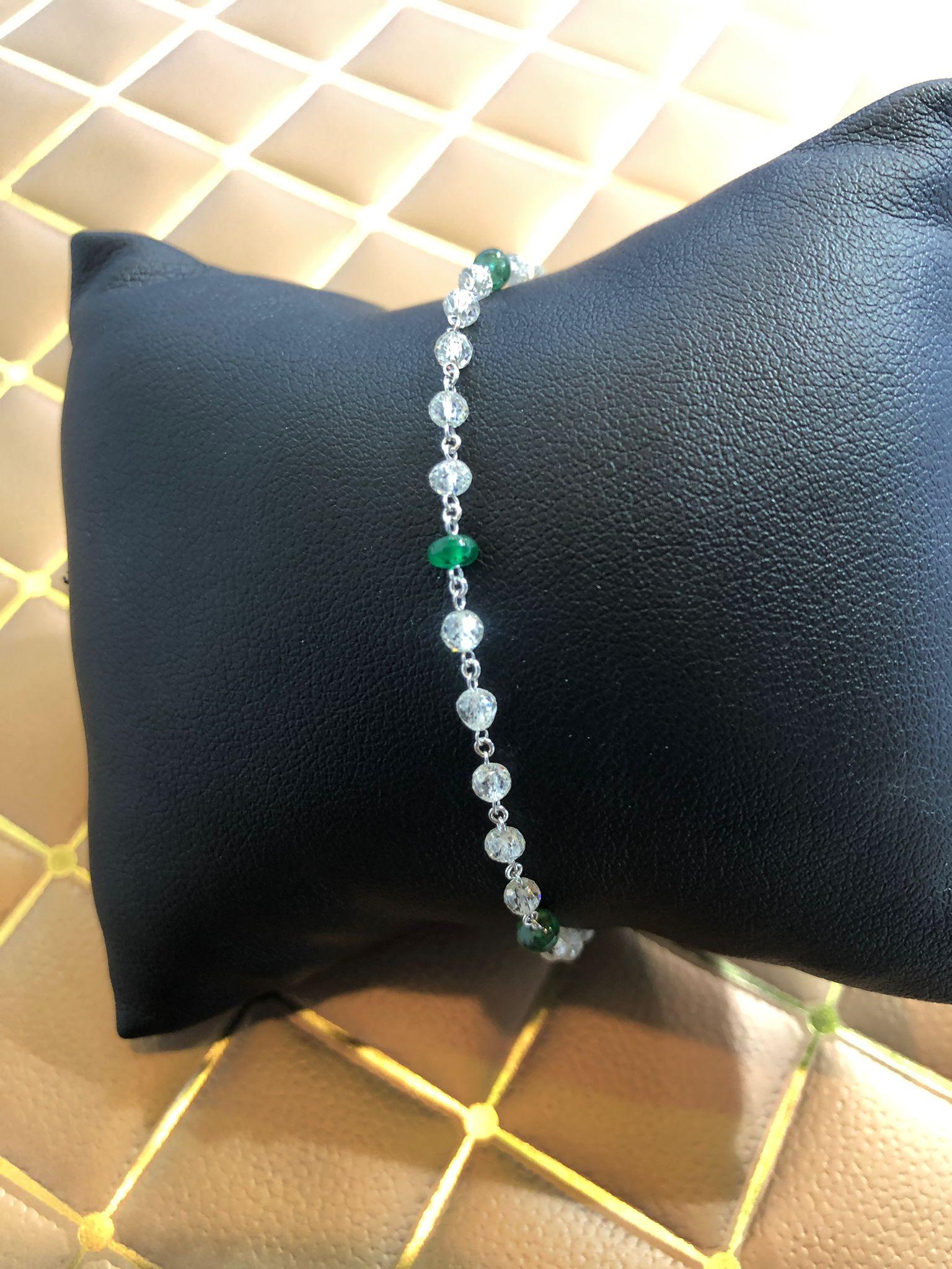 PANIM 18k White Gold Diamond Beads & Emerald Bracelet For Sale 4