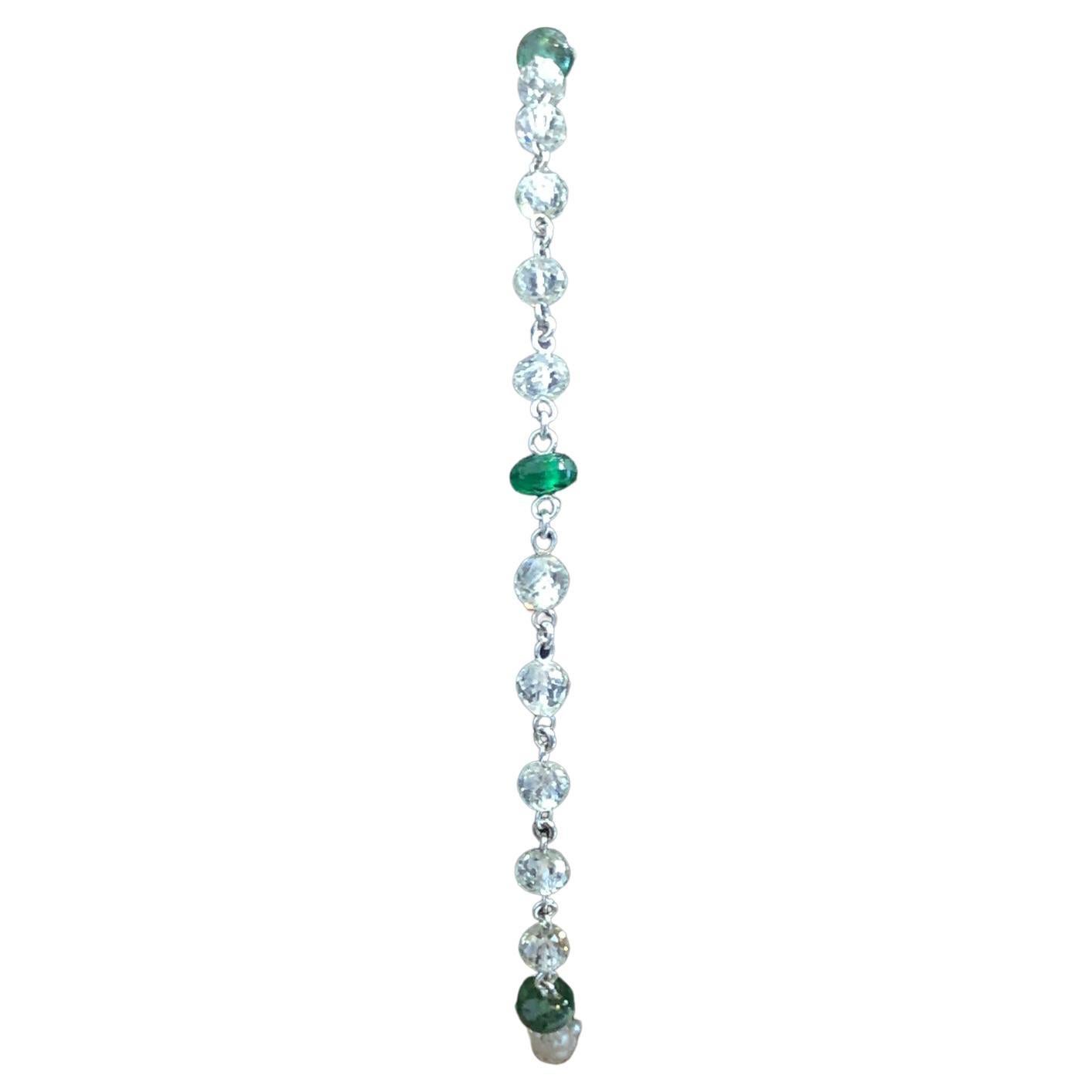 PANIM 18k White Gold Diamond Beads & Emerald Bracelet