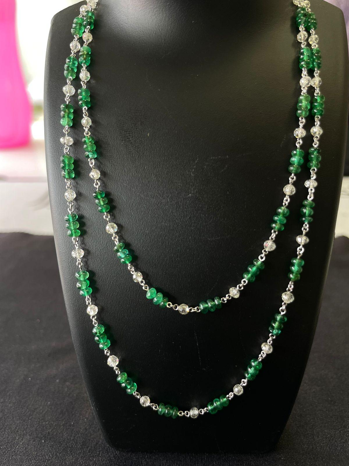 PANIM 18k White Gold Diamond Beads & Emerald Necklace

Diamond Beads & Natural Green Emeralds are used to embellish a delicate necklace ,everything fluidly flowing among one another, their hues enhancing one another's. Perfect as a gift for loved