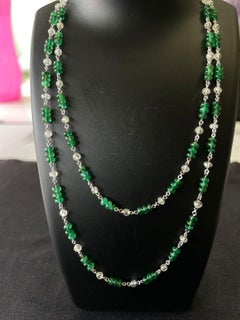 PANIM 18k White Gold Diamond Beads & Emerald Necklace