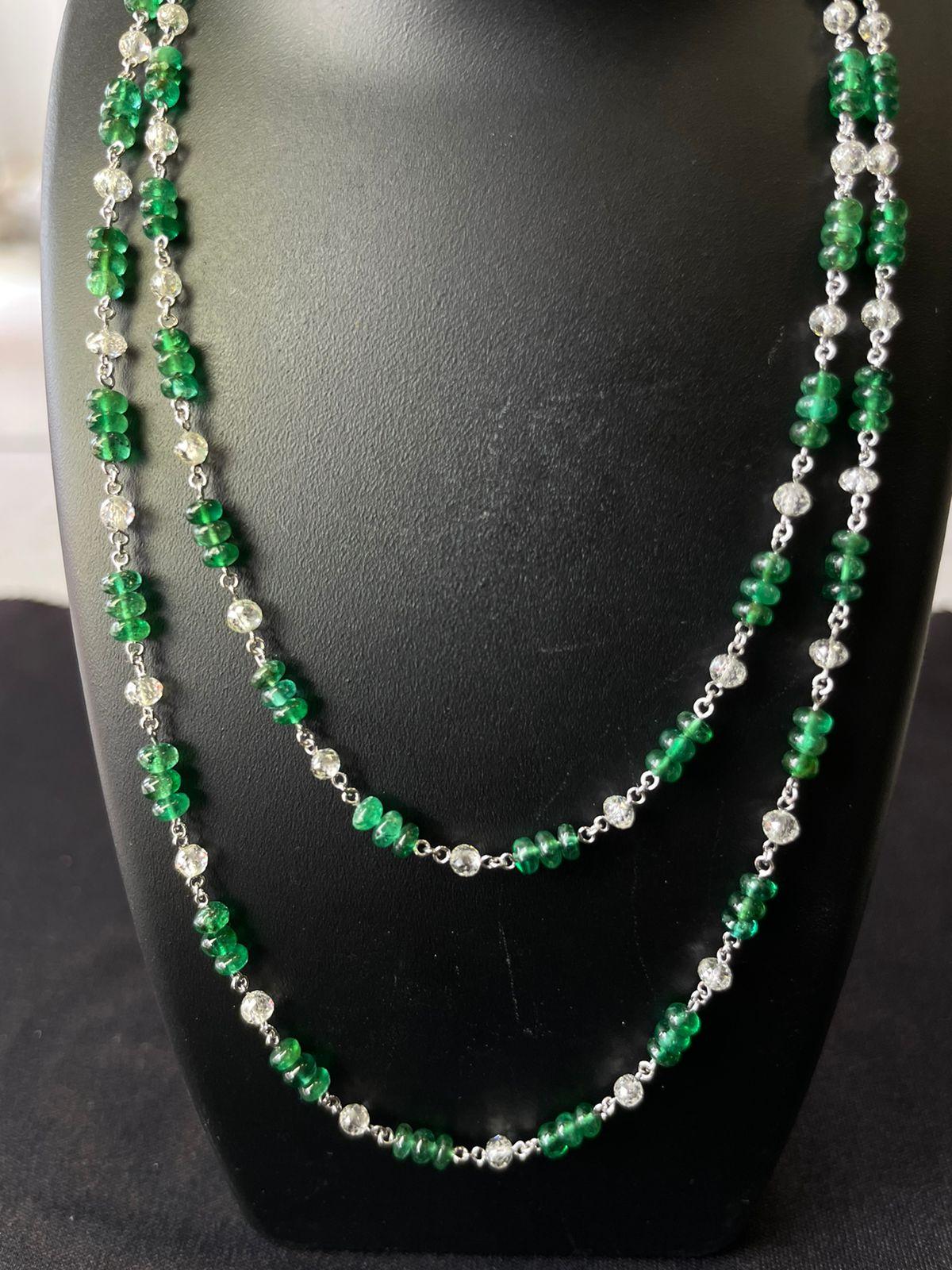 PANIM 18k White Gold Diamond Beads & Emerald Necklace In New Condition For Sale In Tsim Sha Tsui, Hong Kong