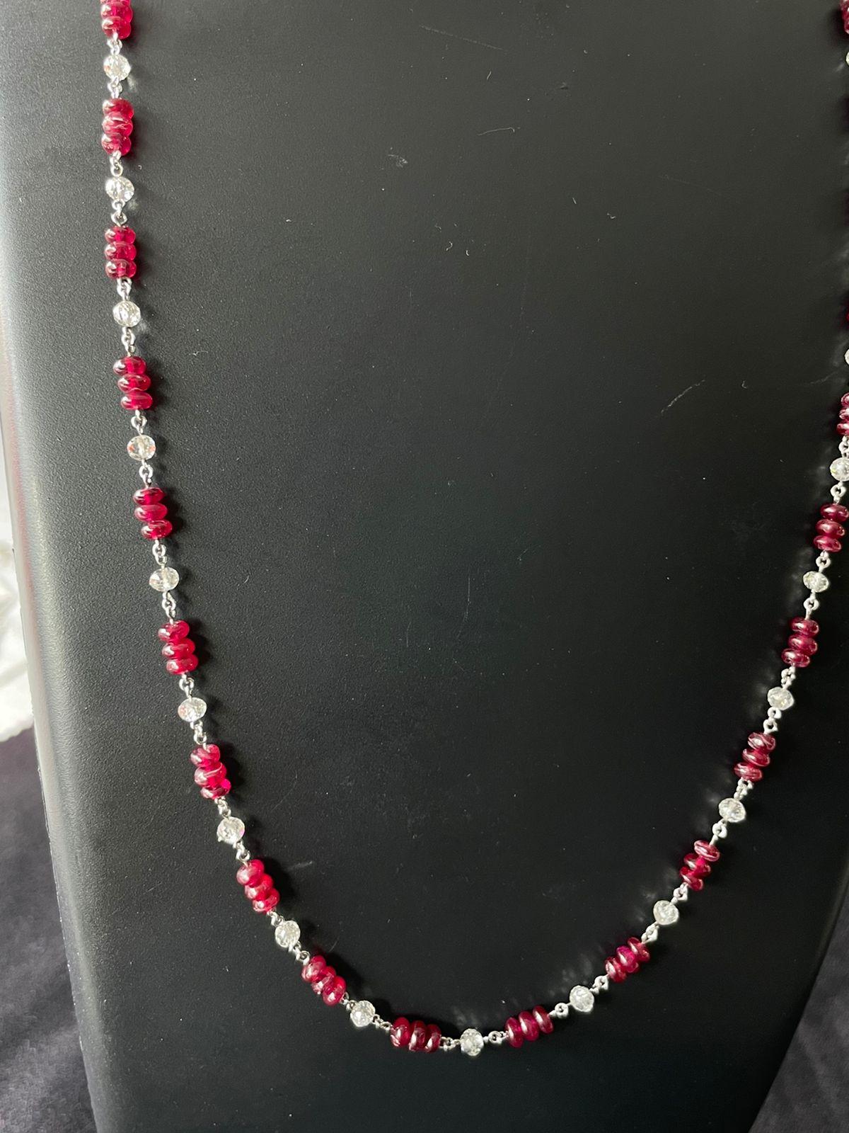 PANIM 18k White Gold Diamond Beads & Ruby Necklace

Diamond Beads & Natural Red Rubies are used to embellish a delicate necklace ,everything fluidly flowing among one another, their hues enhancing one another's. Perfect as a gift for loved ones and