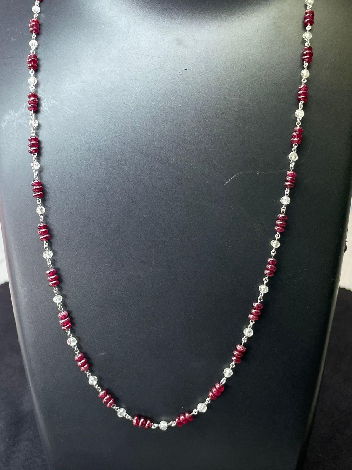 Modern PANIM  18k White Gold Diamond Beads & Ruby Necklace For Sale