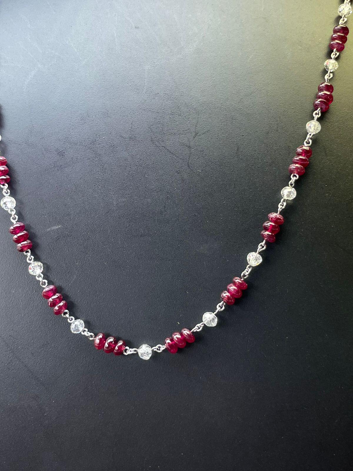 PANIM  18k White Gold Diamond Beads & Ruby Necklace In New Condition For Sale In Tsim Sha Tsui, Hong Kong