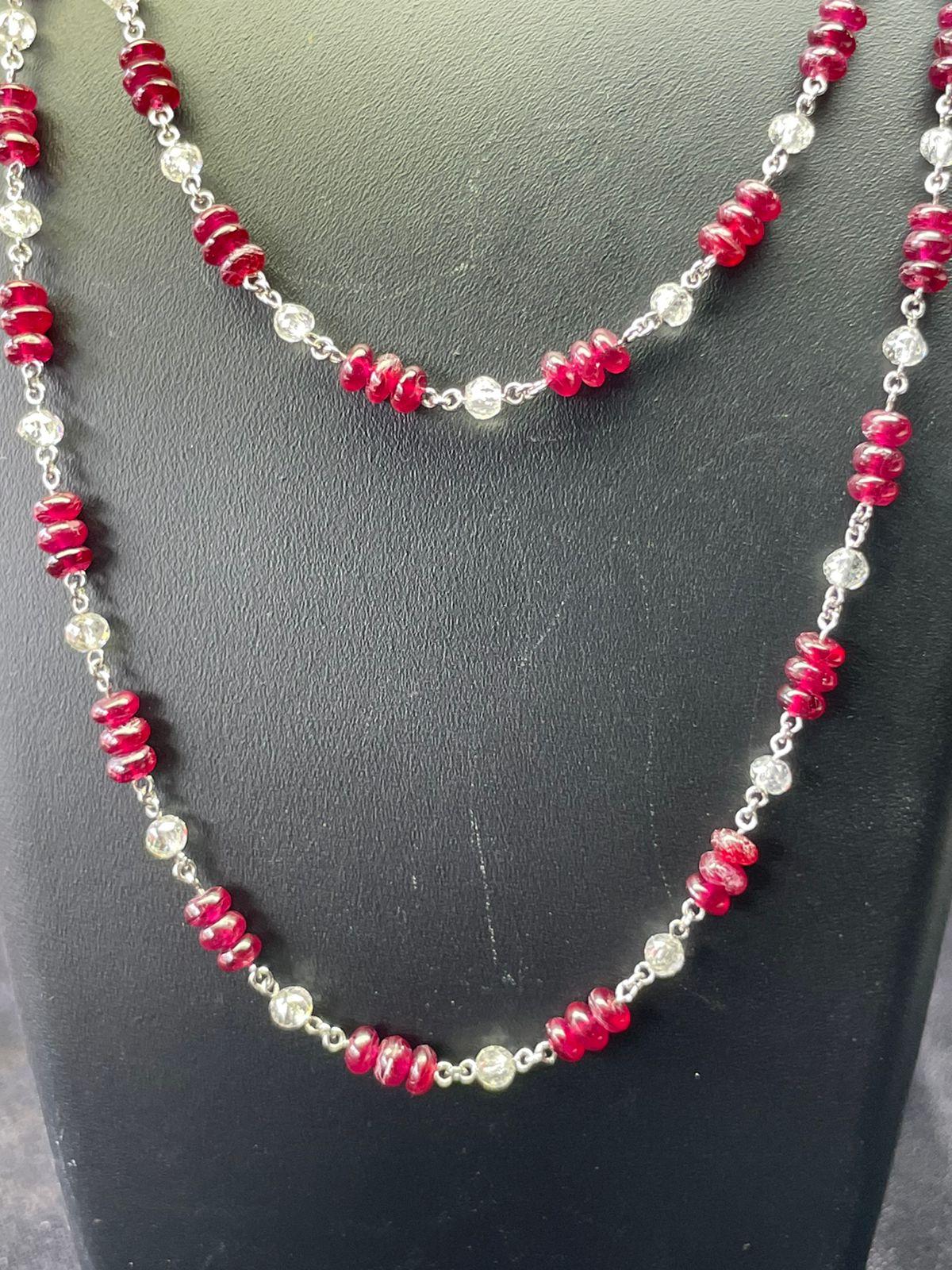 Women's PANIM  18k White Gold Diamond Beads & Ruby Necklace For Sale