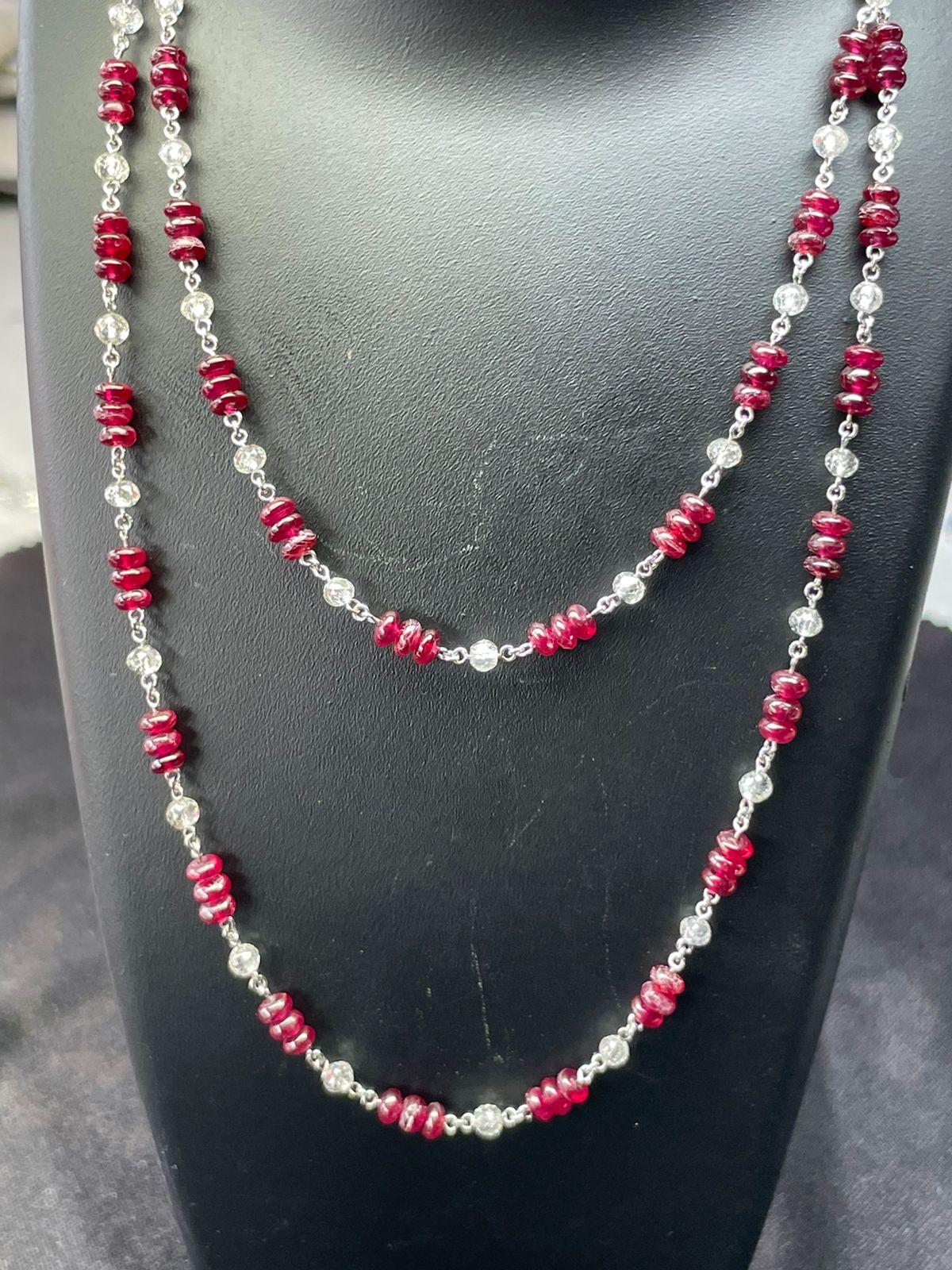 PANIM  18k White Gold Diamond Beads & Ruby Necklace For Sale 1