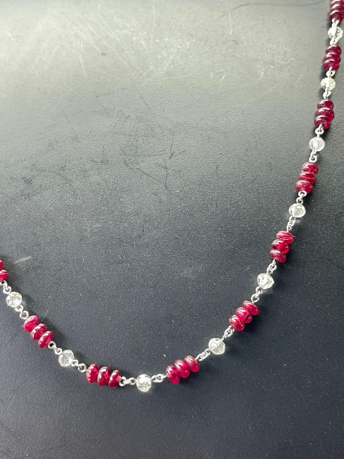 PANIM  18k White Gold Diamond Beads & Ruby Necklace For Sale 2