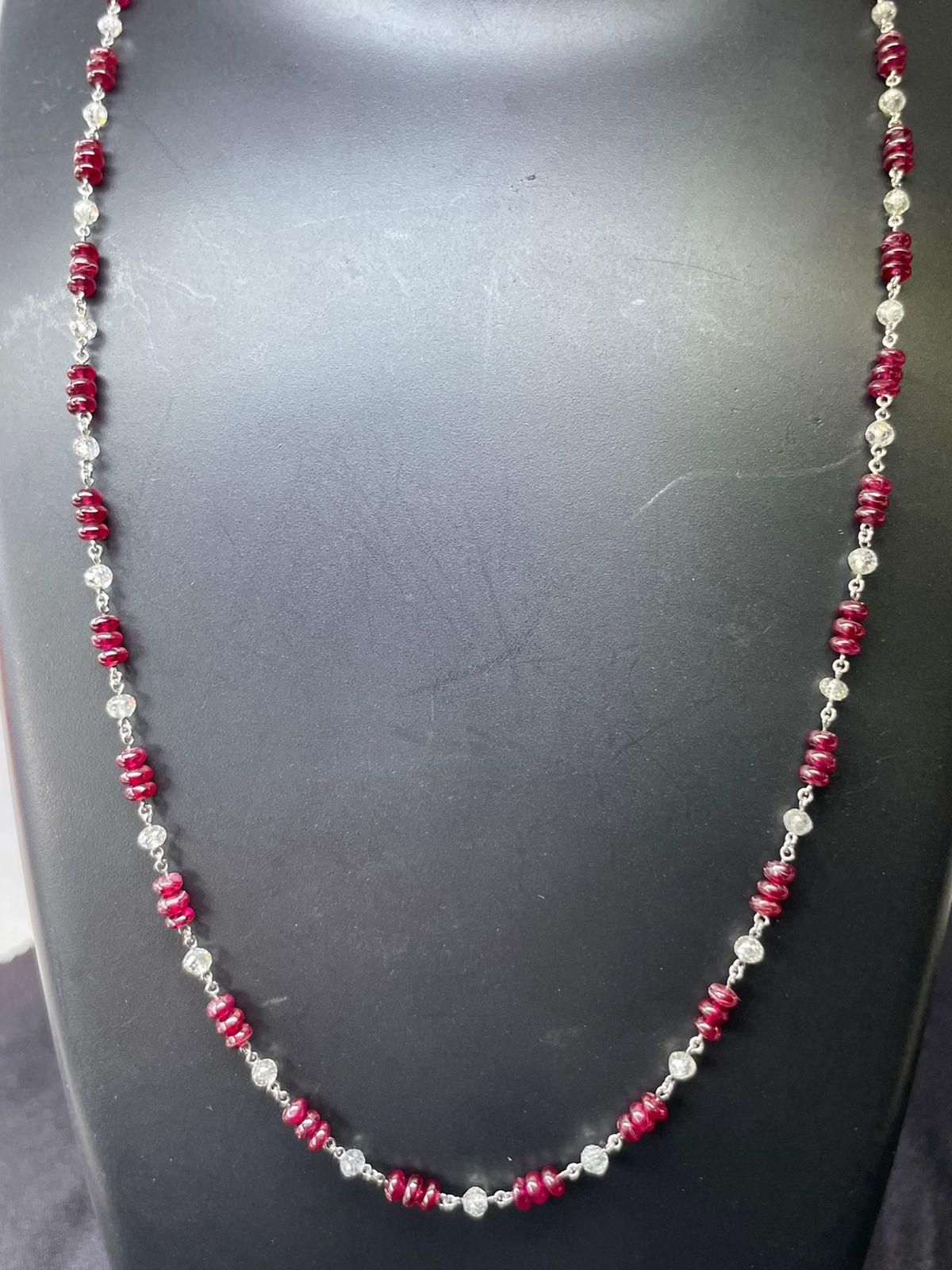 PANIM  18k White Gold Diamond Beads & Ruby Necklace For Sale 3
