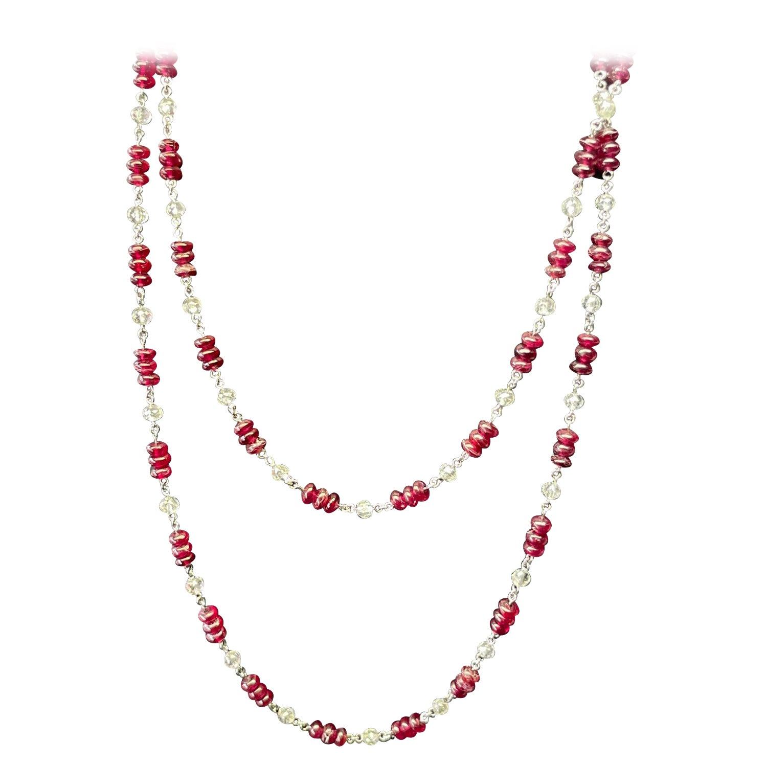 PANIM  18k White Gold Diamond Beads & Ruby Necklace For Sale