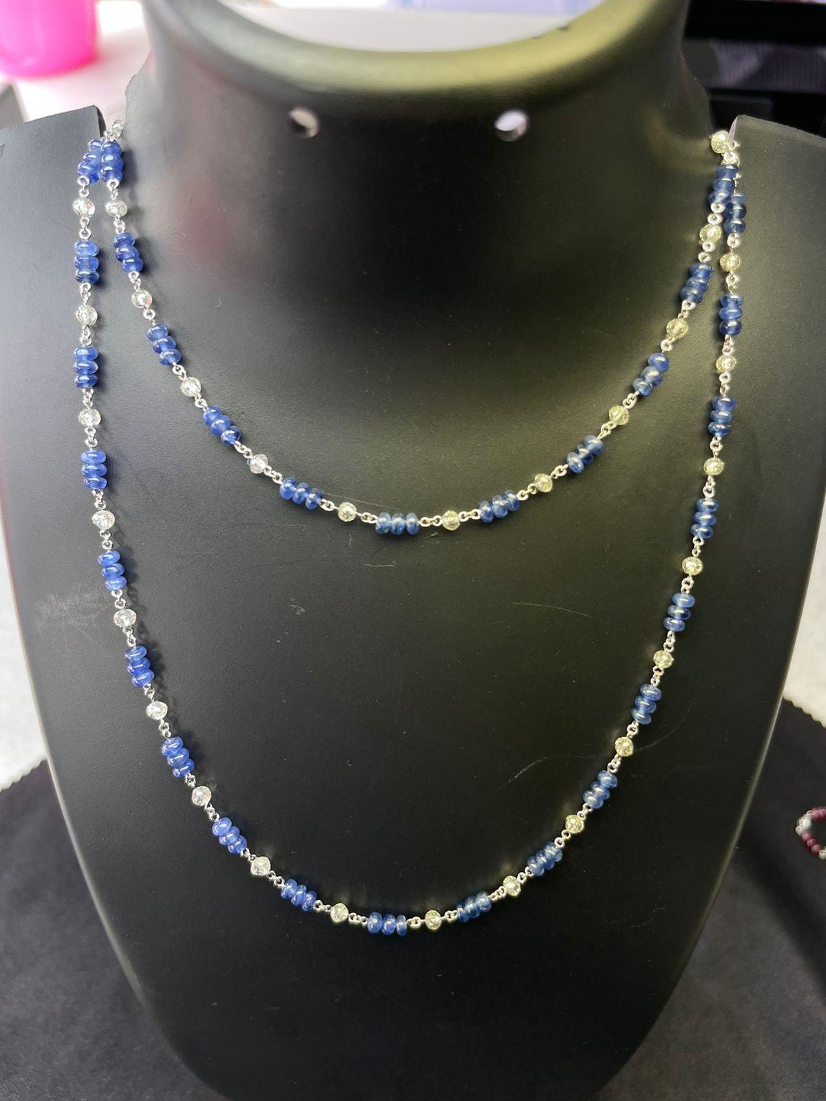 Modern PANIM 18k White Gold Diamond Beads & Sapphire Necklace For Sale