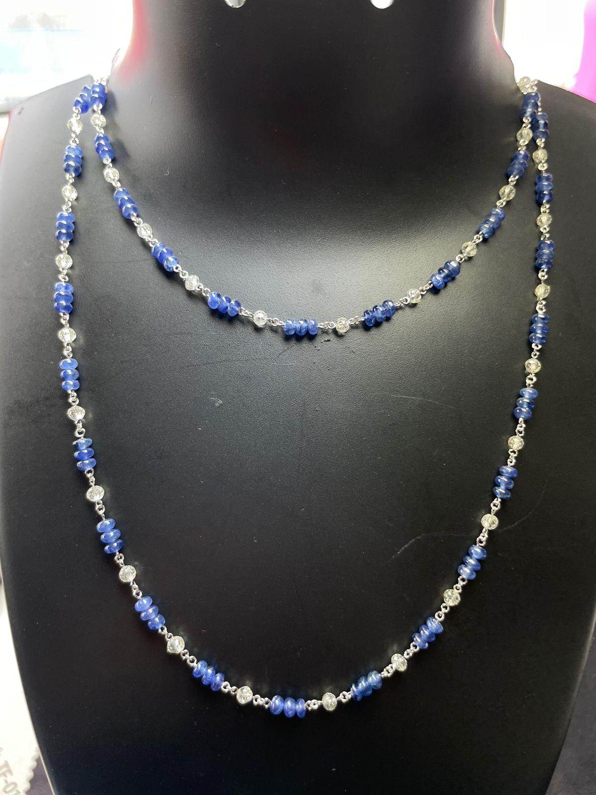 PANIM 18k White Gold Diamond Beads & Sapphire Necklace In New Condition For Sale In Tsim Sha Tsui, Hong Kong