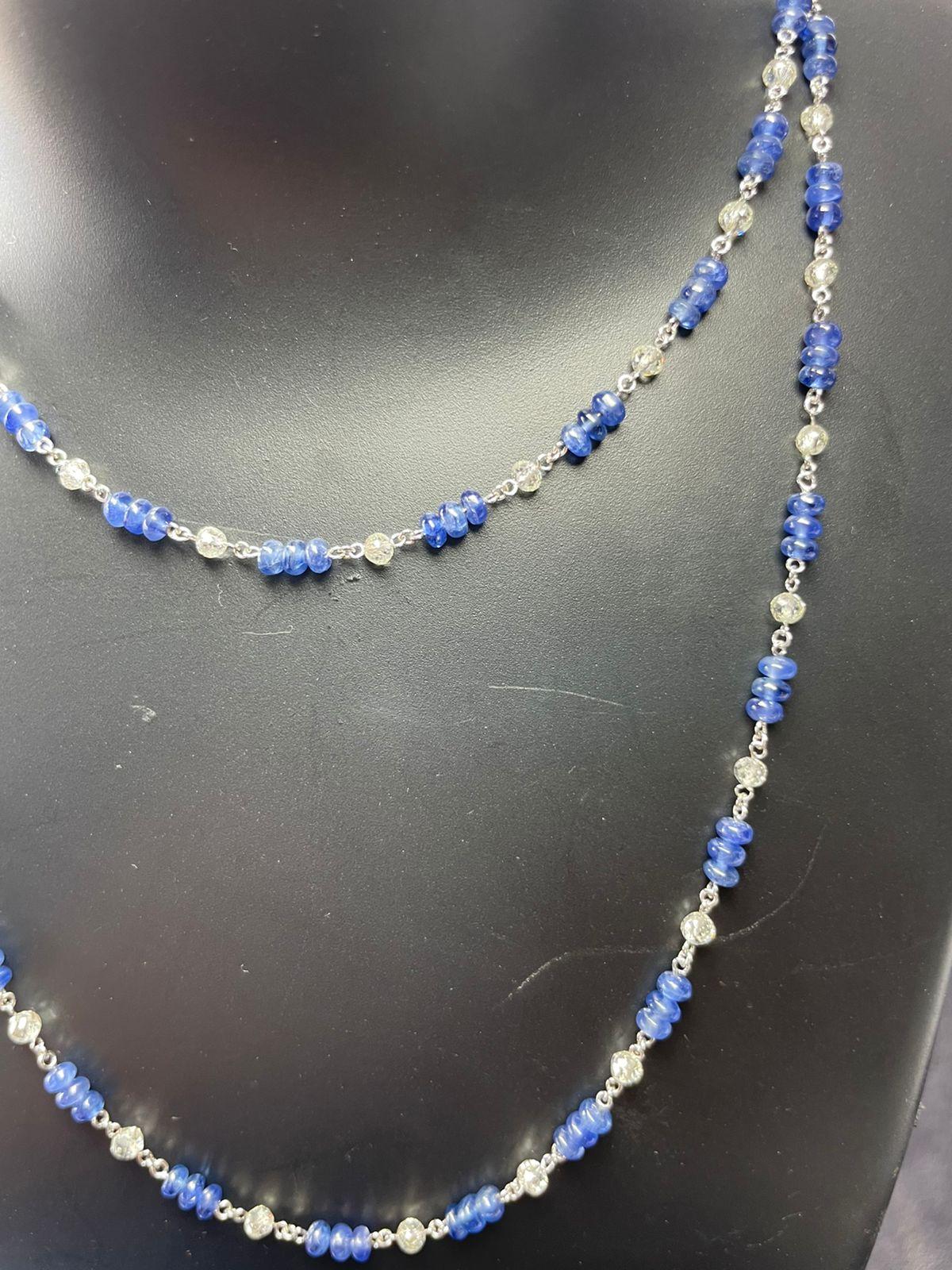 Women's PANIM 18k White Gold Diamond Beads & Sapphire Necklace For Sale