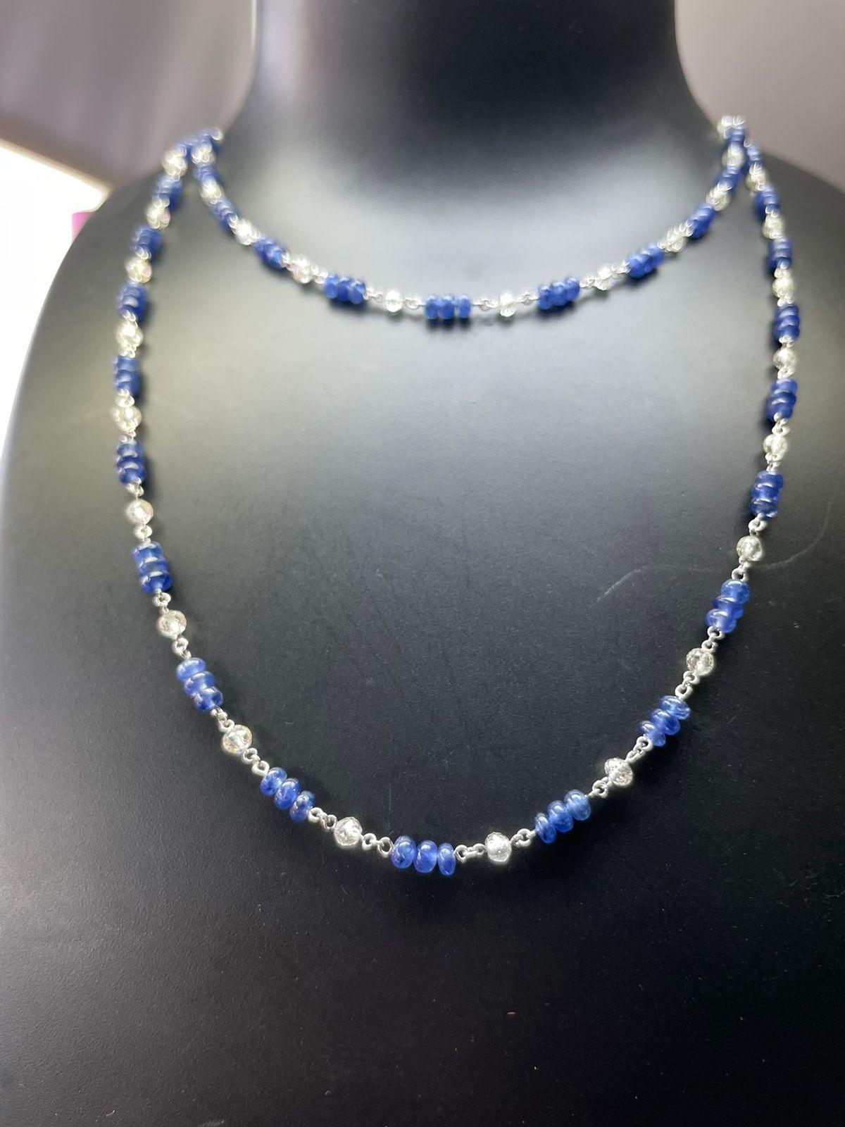 PANIM 18k White Gold Diamond Beads & Sapphire Necklace For Sale 1