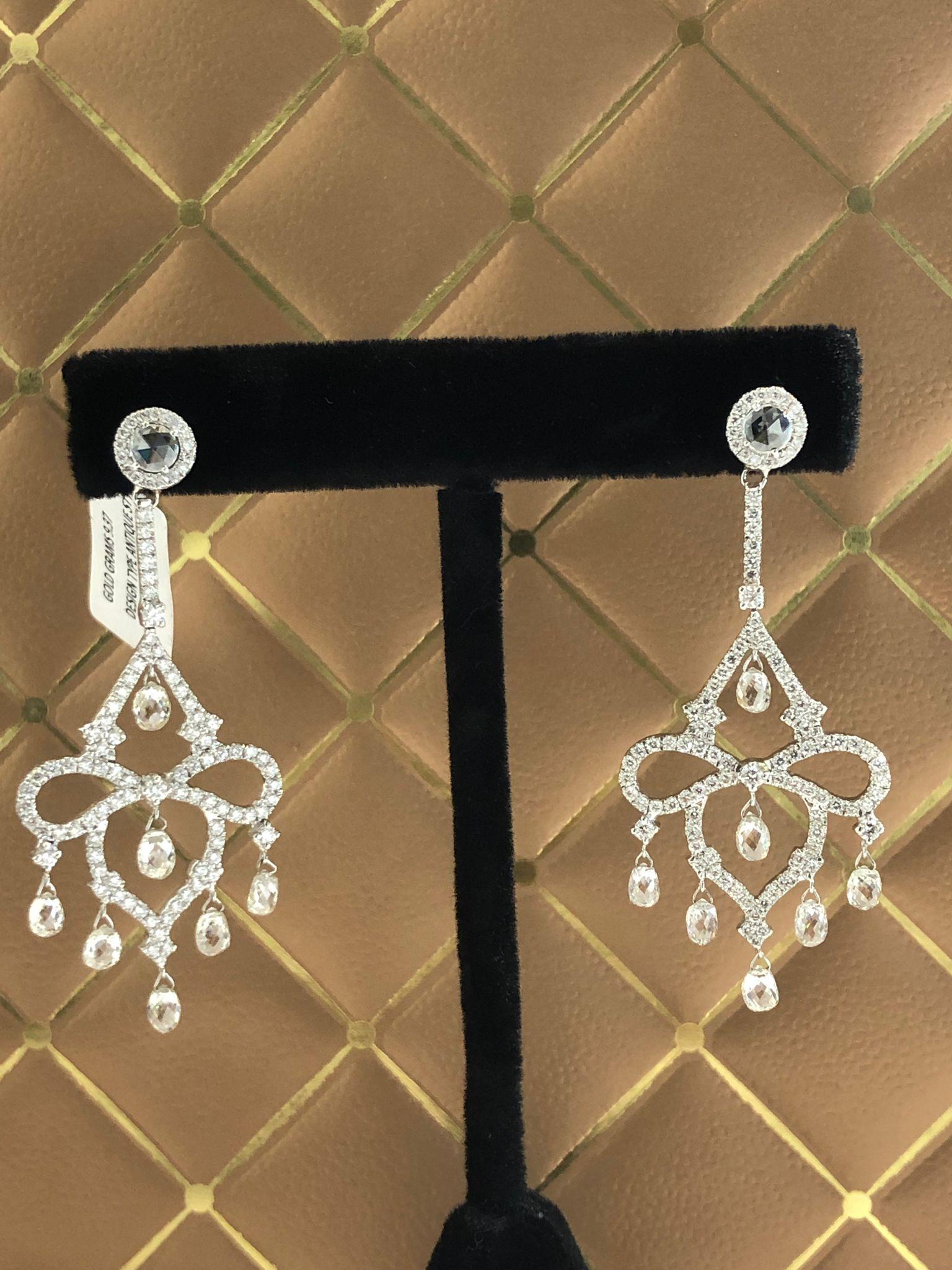 PANIM Orecchini Chandelier con Diamanti Briolette in Oro Bianco 18K in vendita 3