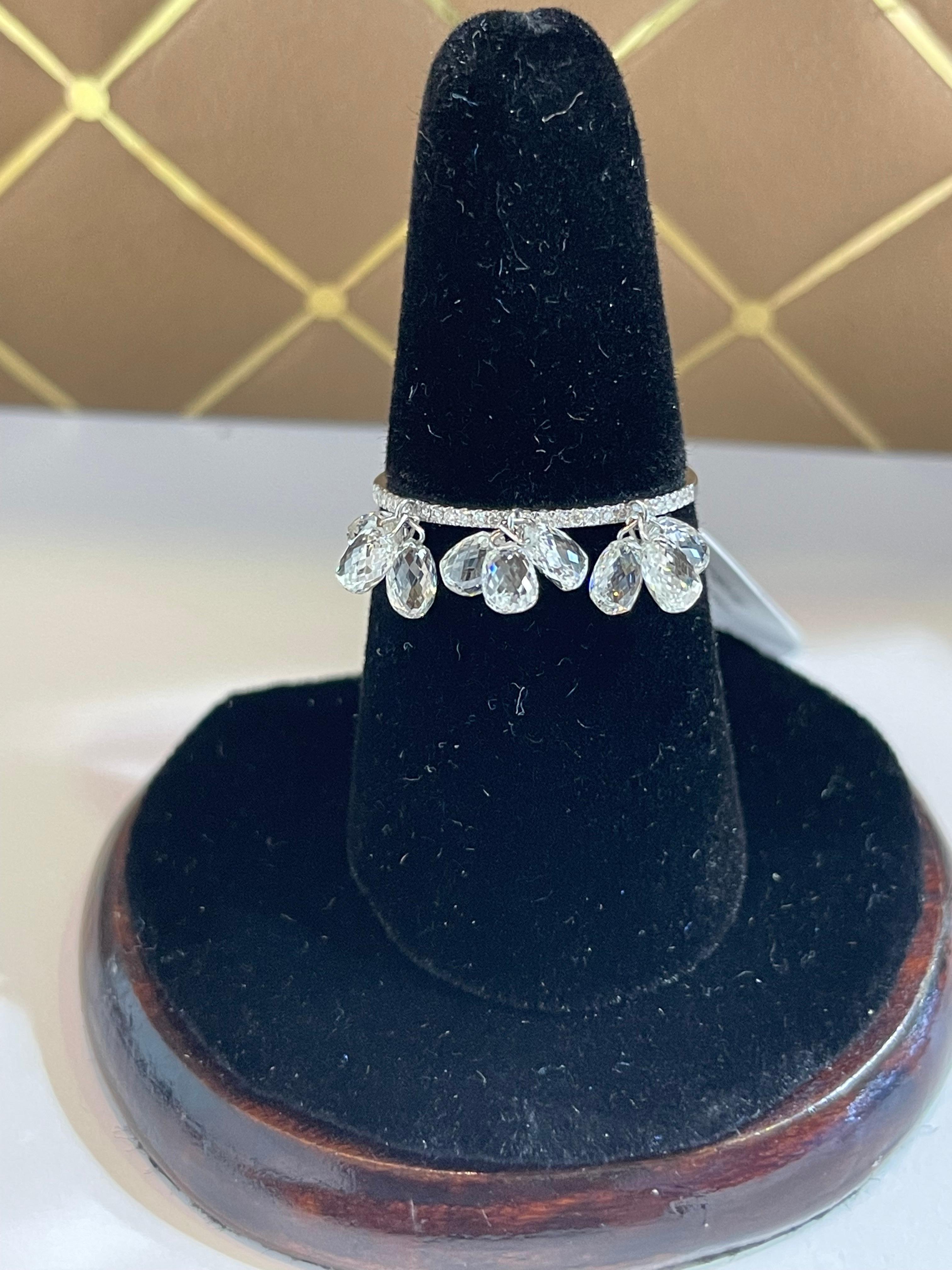 PANIM 18k White Gold Diamond Briolette Dangling Ring For Sale 6