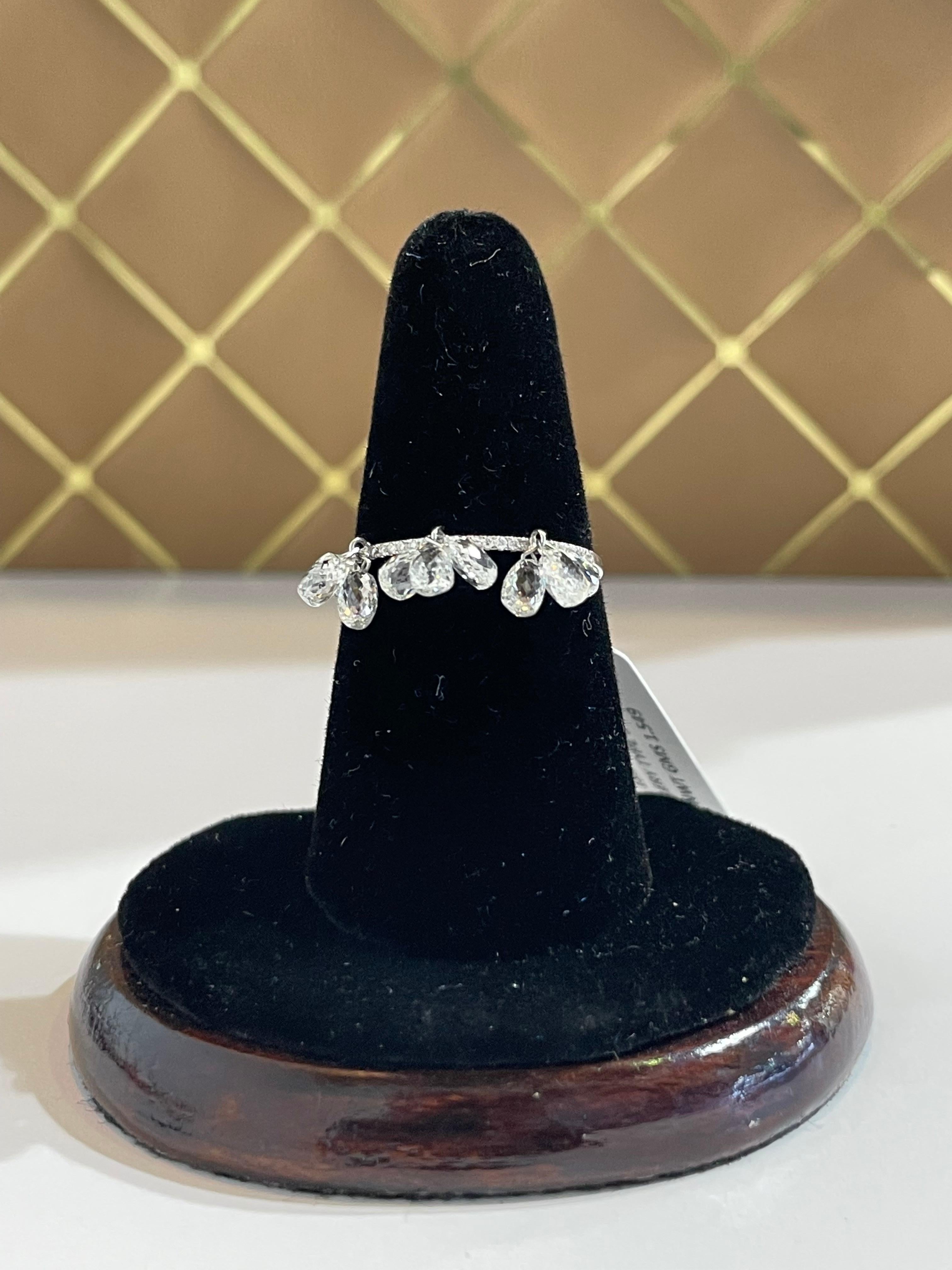 PANIM 18k White Gold Diamond Briolette Dangling Ring For Sale 7