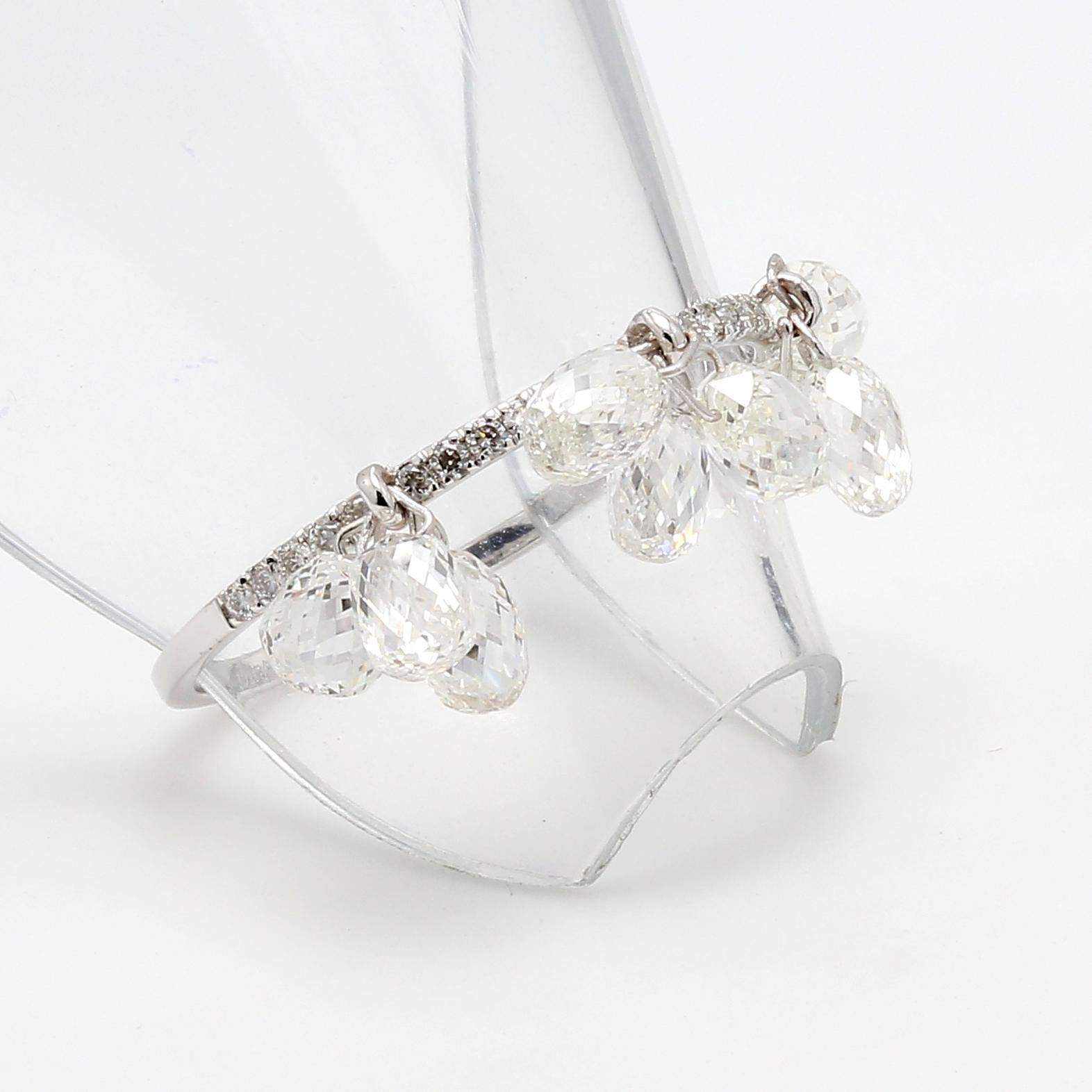 Modern PANIM 18k White Gold Diamond Briolette Dangling Ring For Sale