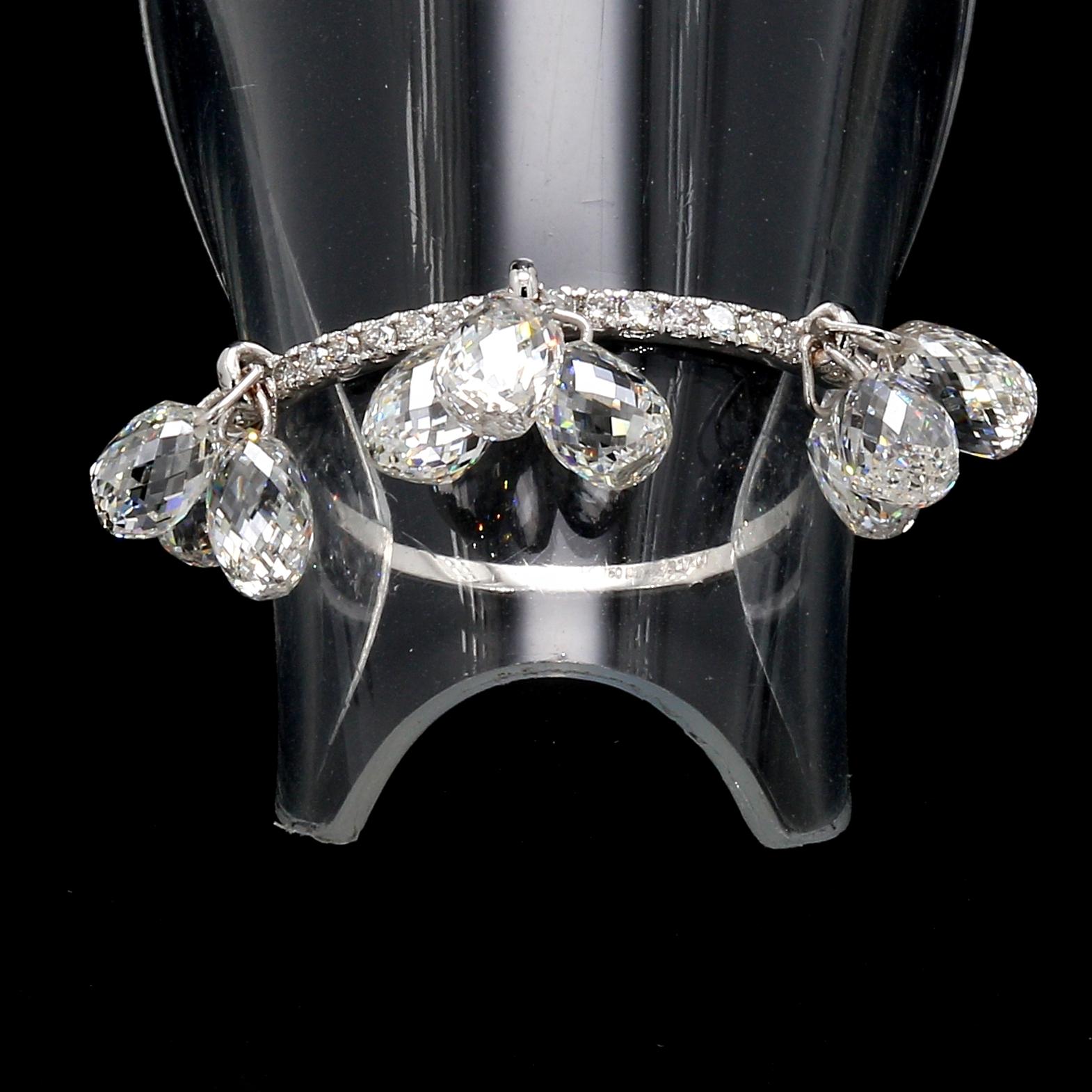 Women's PANIM 18k White Gold Diamond Briolette Dangling Ring For Sale
