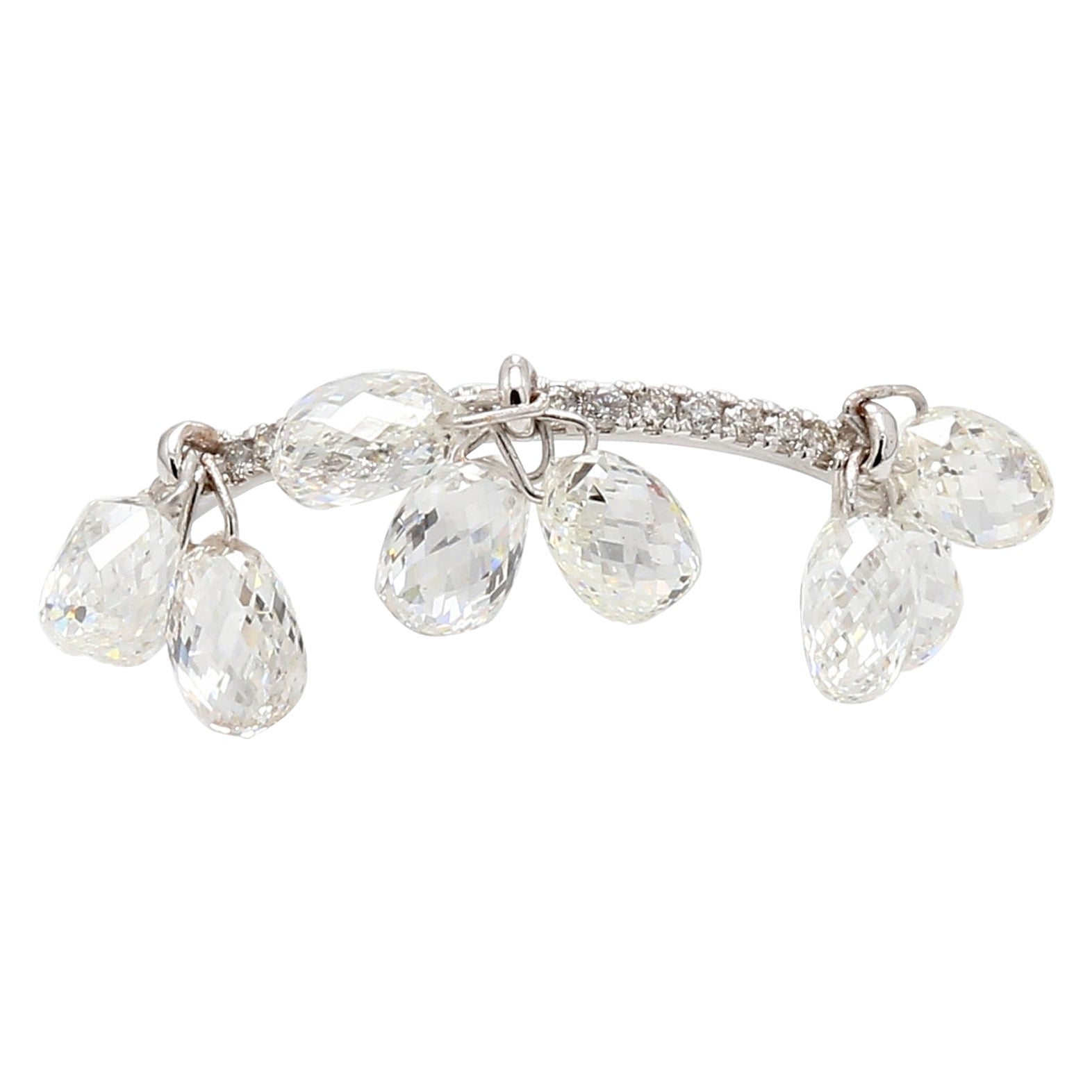 PANIM 18k White Gold Diamond Briolette Dangling Ring For Sale