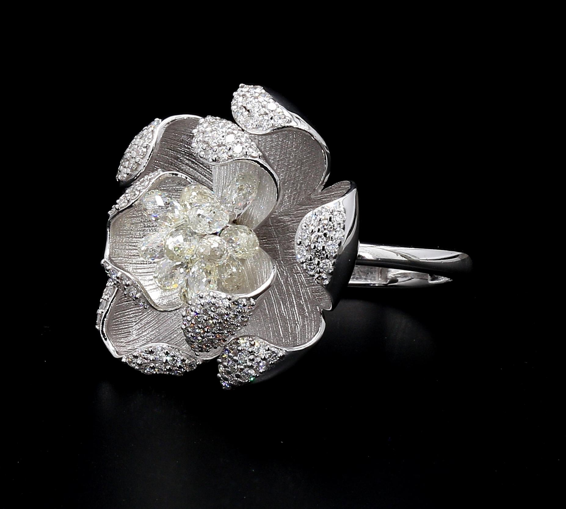 PANIM 18K White Gold Diamond Briolette Floral Ring For Sale 4