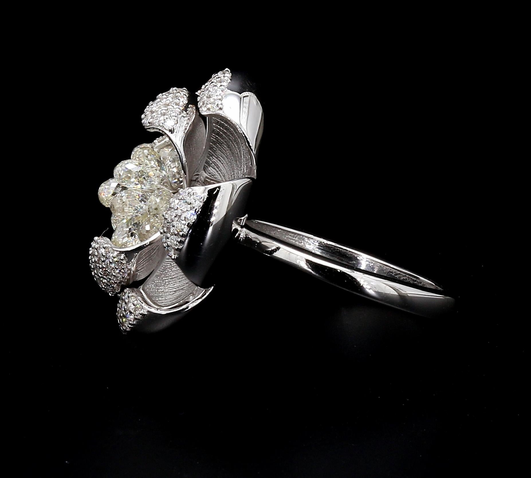 PANIM 18K White Gold Diamond Briolette Floral Ring For Sale 5