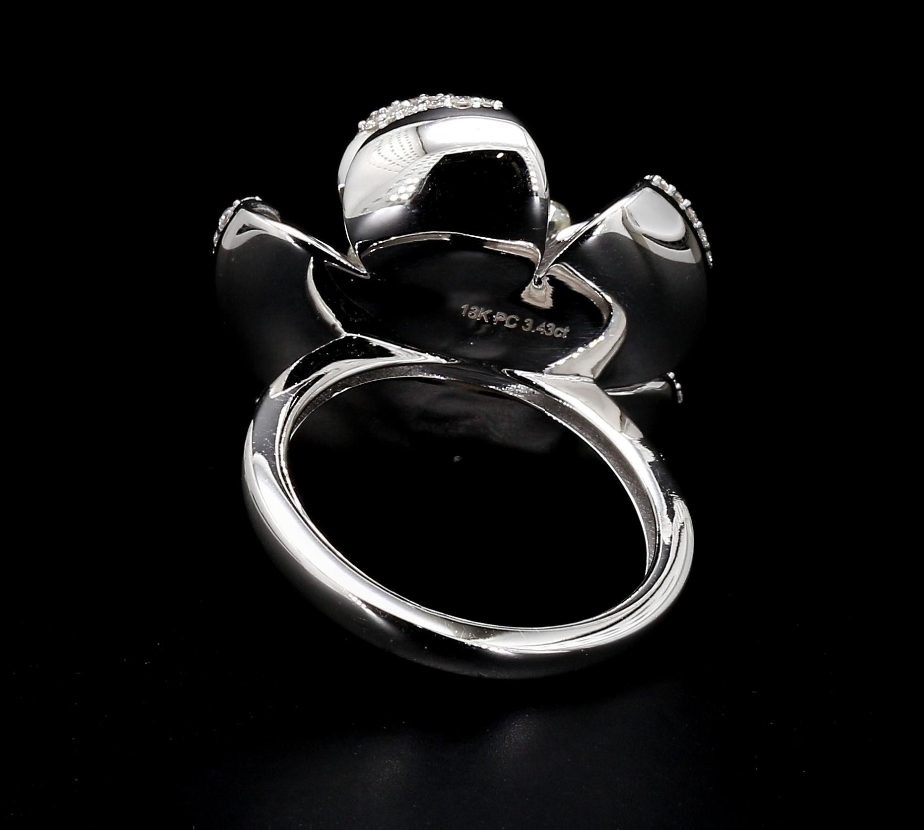 PANIM 18K White Gold Diamond Briolette Floral Ring For Sale 6