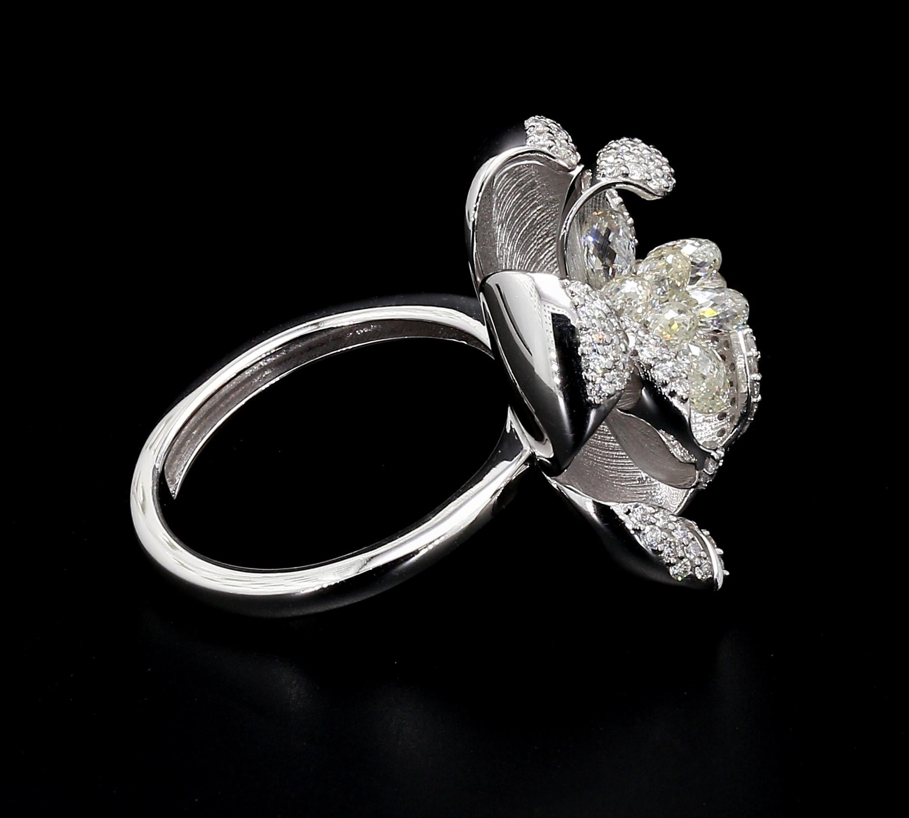 PANIM 18K White Gold Diamond Briolette Floral Ring For Sale 7