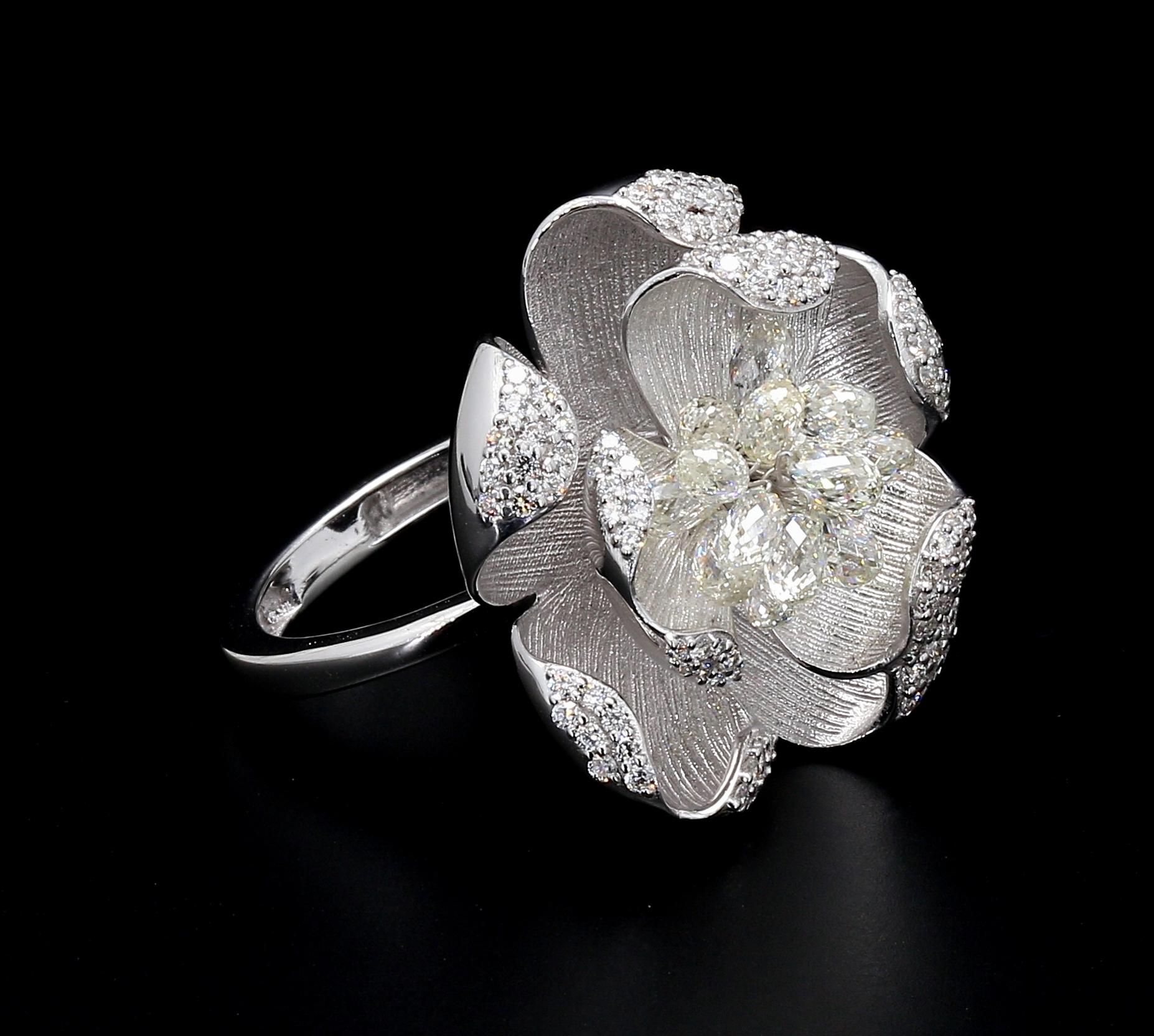 PANIM 18K White Gold Diamond Briolette Floral Ring For Sale 8