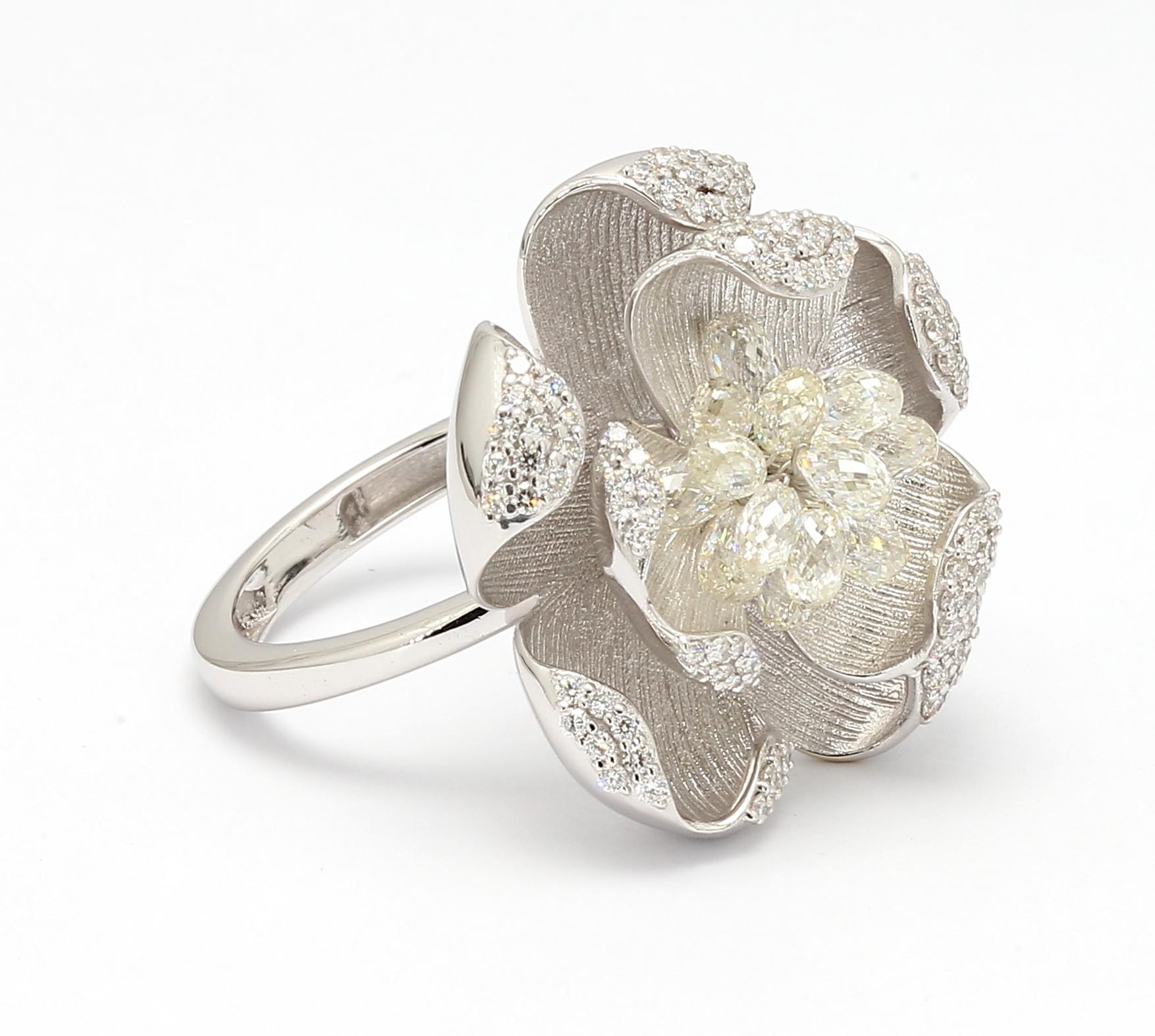 PANIM 18K White Gold Diamond Briolette Floral Ring For Sale 1