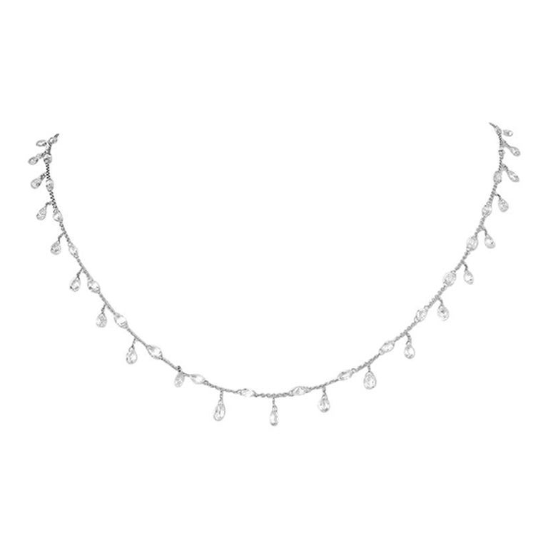 PANIM Collar Gargantilla Briolette Gotas de Lluvia Diamante Oro Blanco 18K