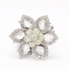 PANIM 18K White Gold Diamond Pear Rosecut & Briolette floral Ring