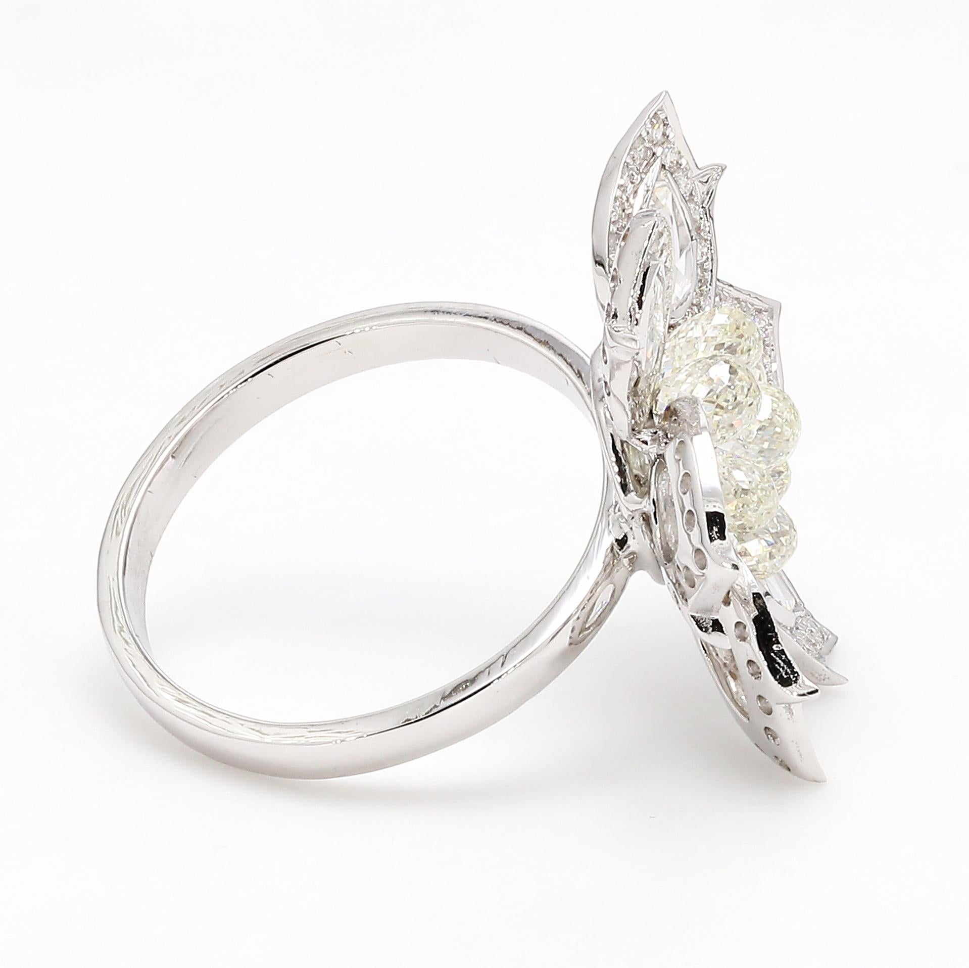 PANIM 18K White Gold Diamond Pear Rosecut & Briolette floral Ring  For Sale 1