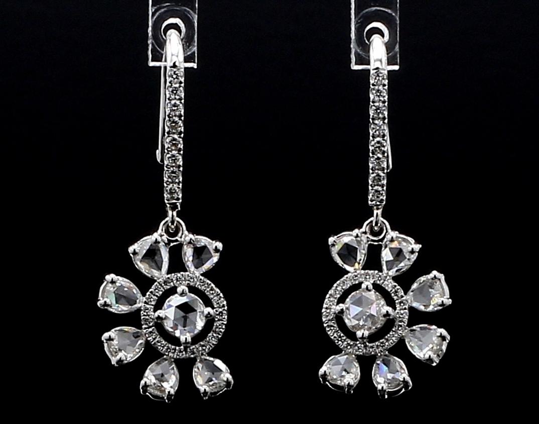 PANIM Orecchini floreali con diamante Rosecut in oro bianco 18k in vendita 3