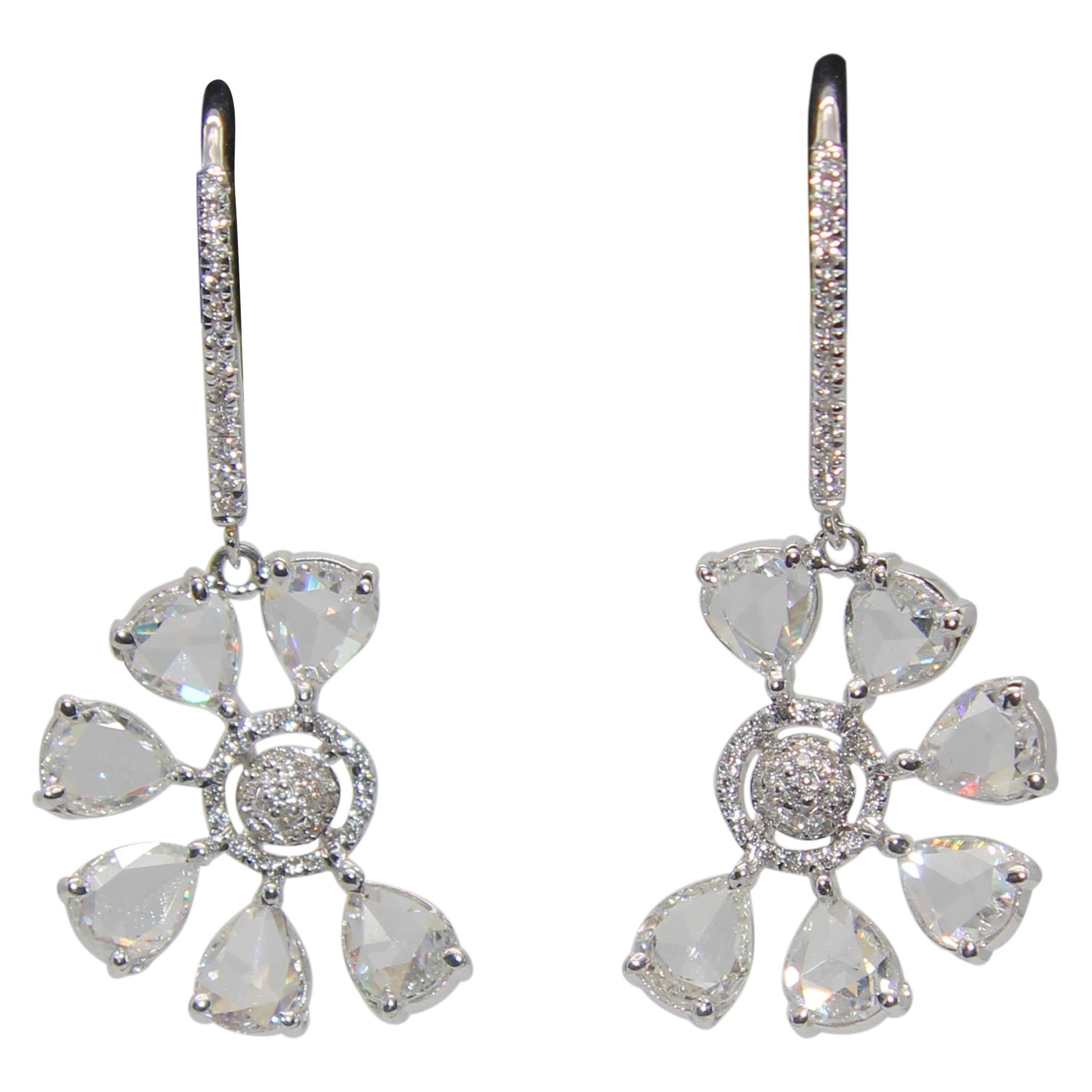 PANIM 18k White Gold Diamond Rosecut Floral Earrings For Sale