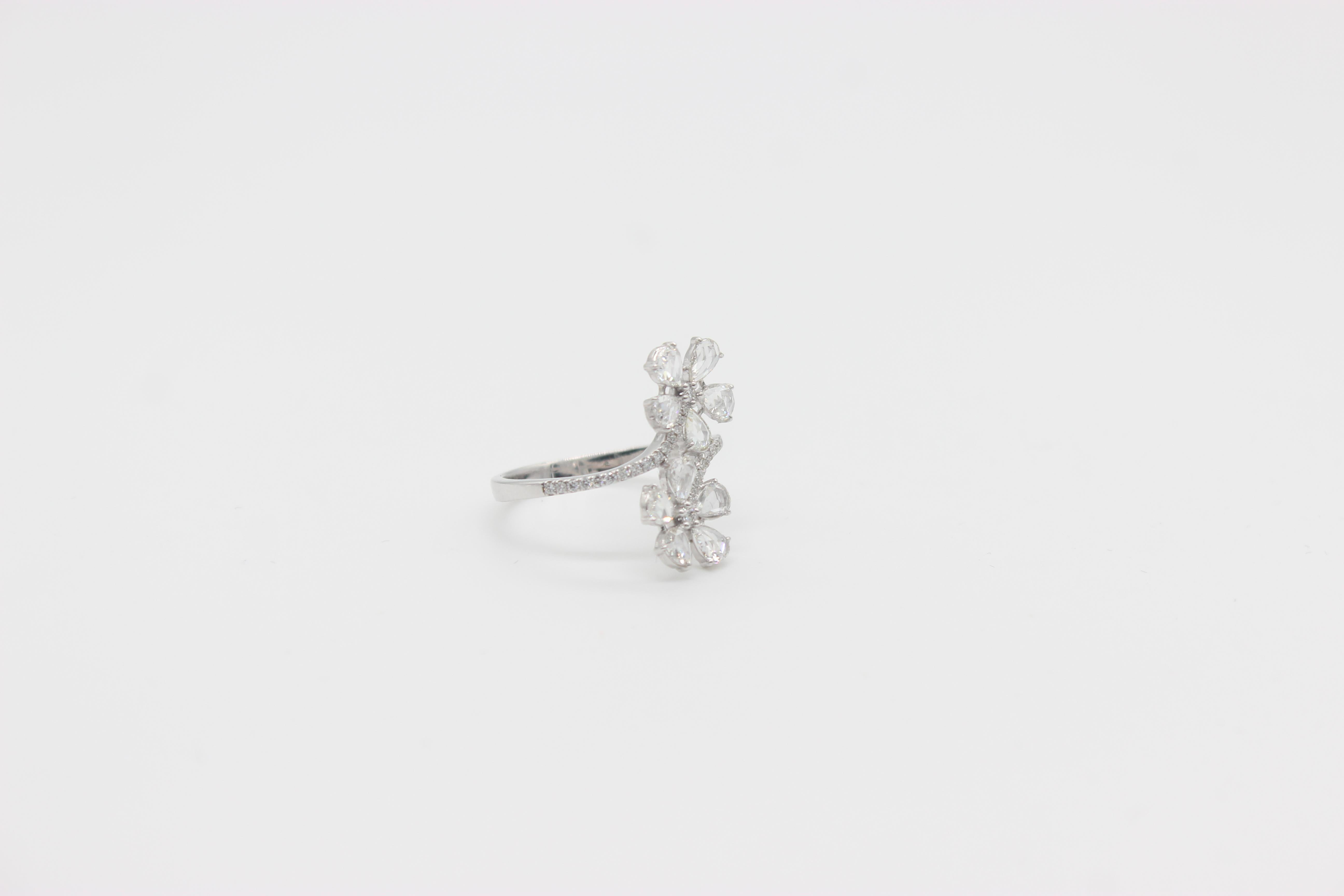 PANIM 18 Karat White Gold Diamond Rosecut Floral Ring For Sale 4