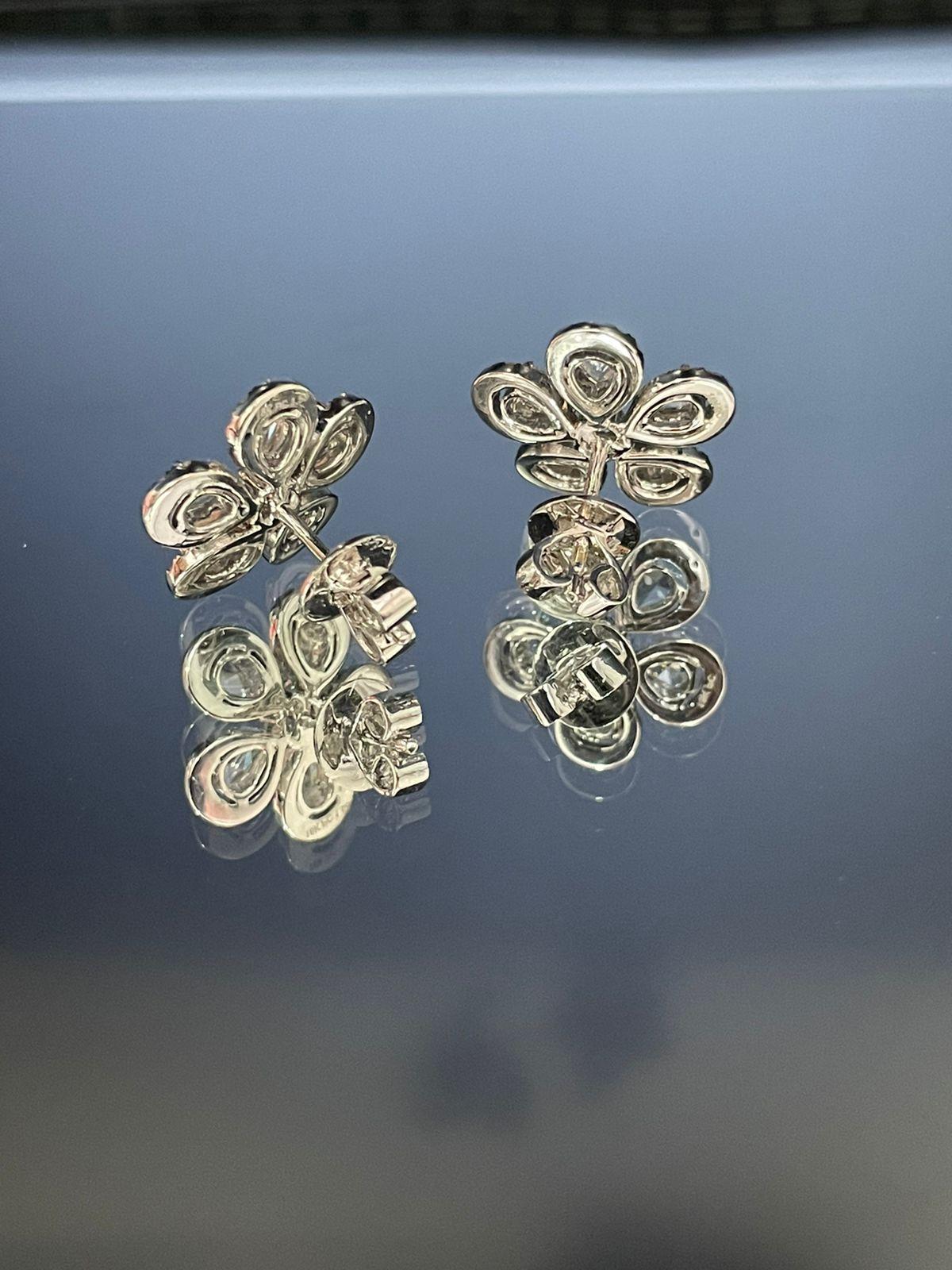 PANIM 18K White Gold Diamond Rosecut Floral Stud Earrings For Sale 2
