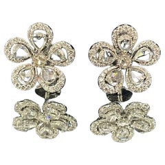 PANIM 18K White Gold Diamond Rosecut Floral Stud Earrings