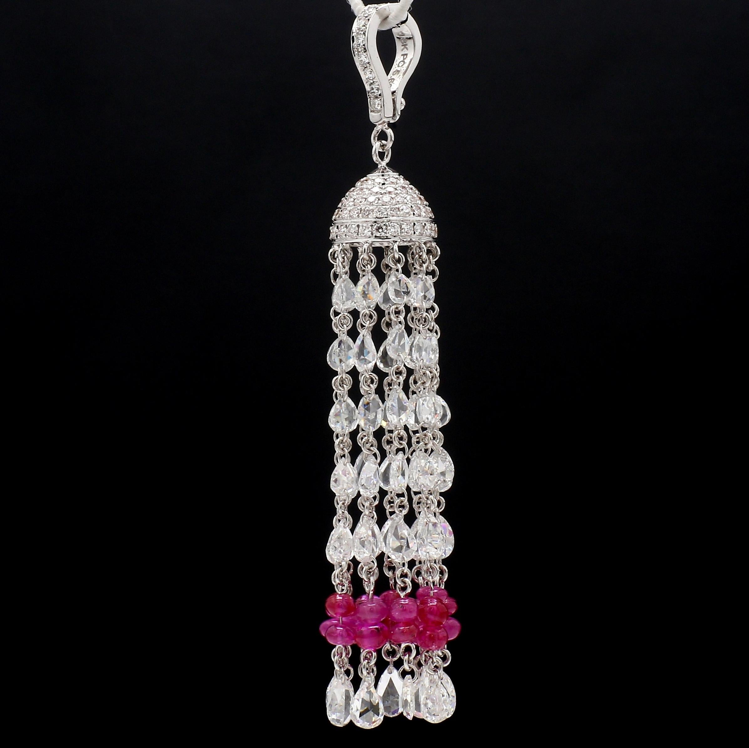 Taille rose PANIM en or blanc 18 carats avec rosace en diamant et rubis  Pendentif en vente