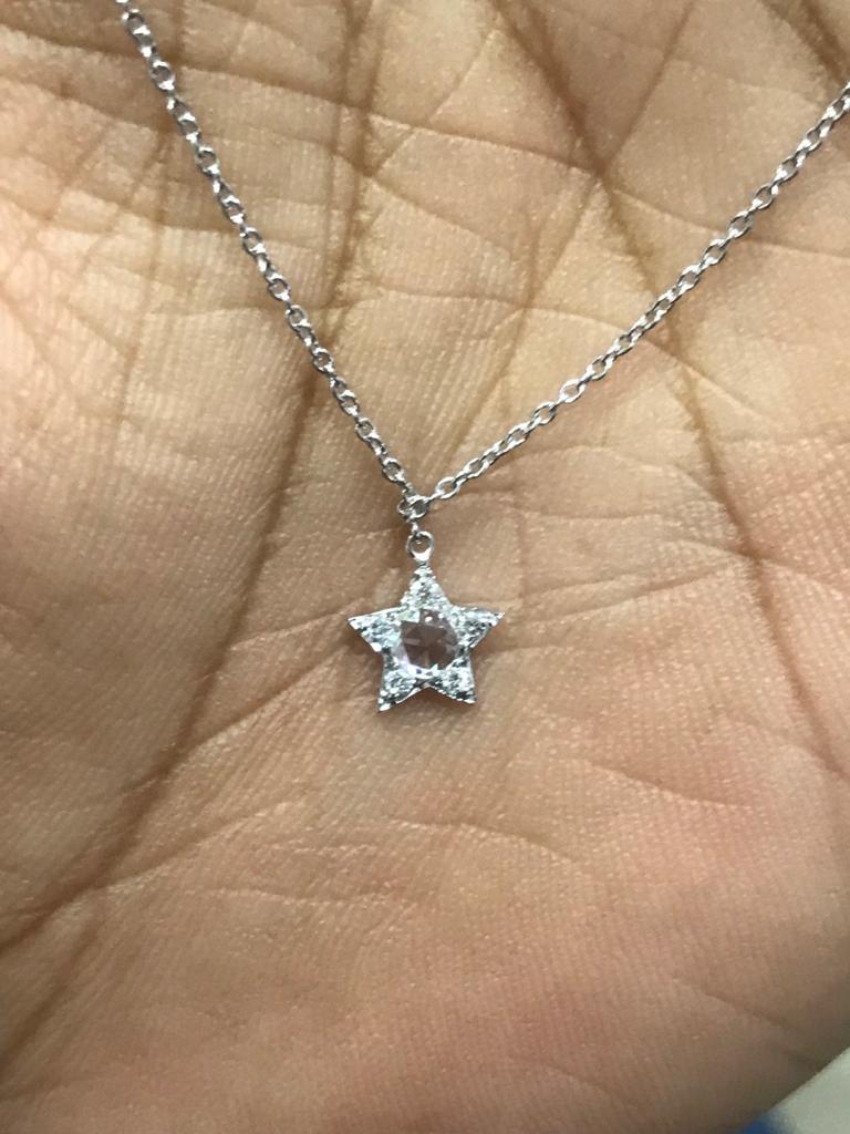 Modern PANIM 18K White Gold Diamond Rosecut Star Necklace For Sale