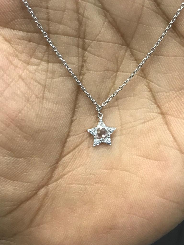 Rose Cut PANIM 18K White Gold Diamond Rosecut Star Necklace For Sale