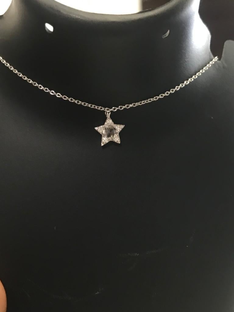 Women's PANIM 18K White Gold Diamond Rosecut Star Necklace For Sale
