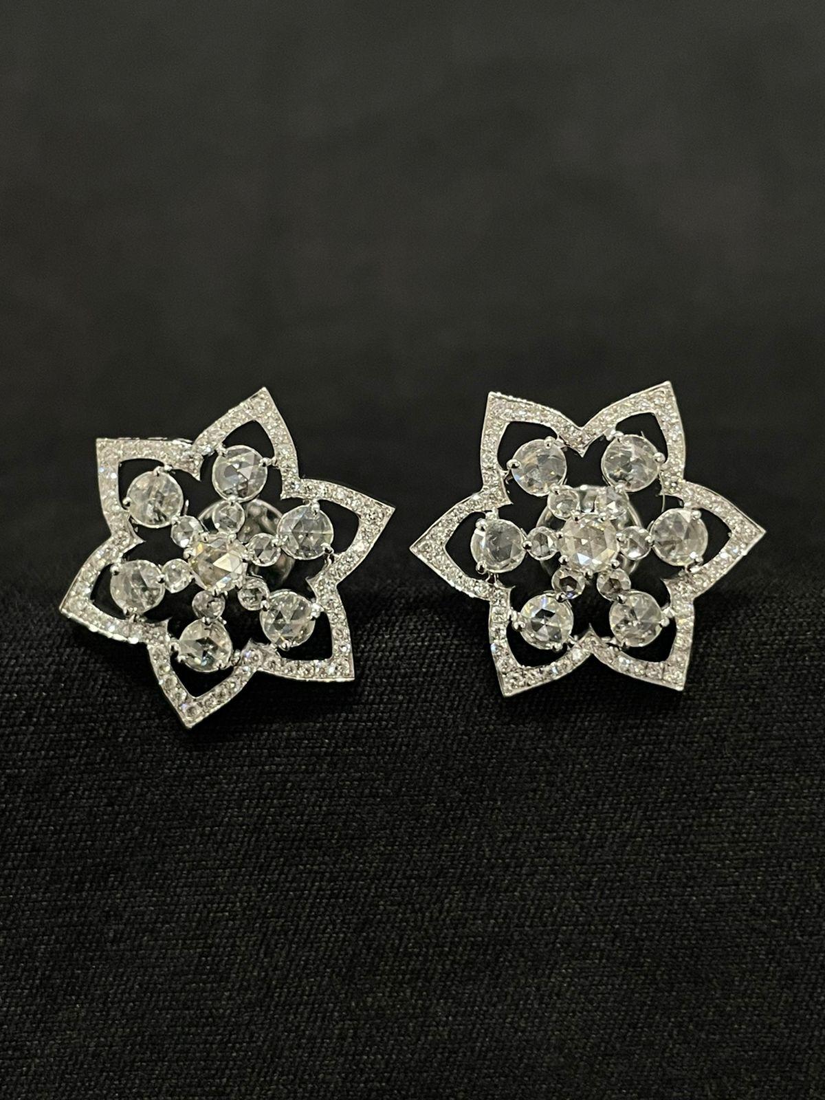 PANIM 18k White Gold Diamond  Rosecut Star Stud Earrings  For Sale 3