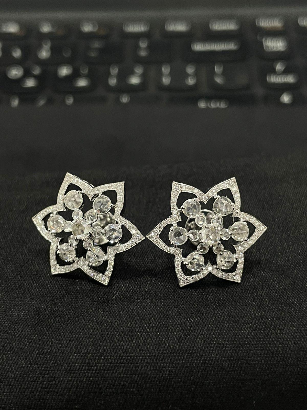 PANIM 18k White Gold Diamond  Rosecut Star Stud Earrings  For Sale 4