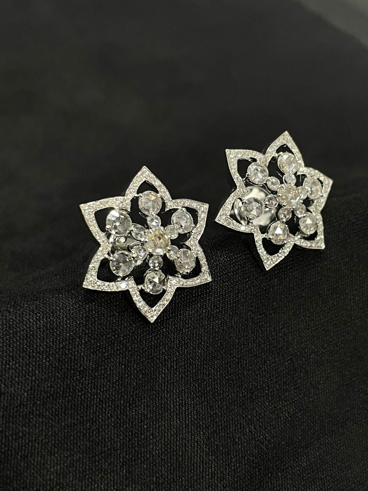 Rose Cut PANIM 18k White Gold Diamond  Rosecut Star Stud Earrings  For Sale